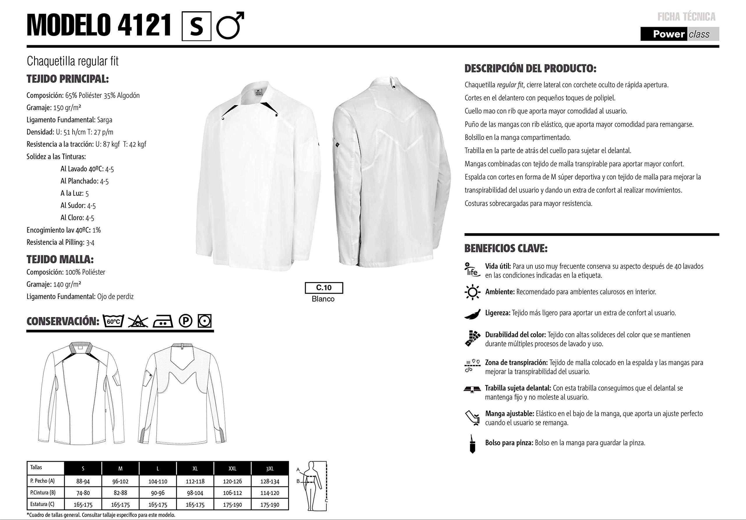 Chaquetilla Cocinero Hombre de Manga Larga con Corchetes de diseño Regular Fit. Ropa Cocina/Hostelería. Ref: 4121