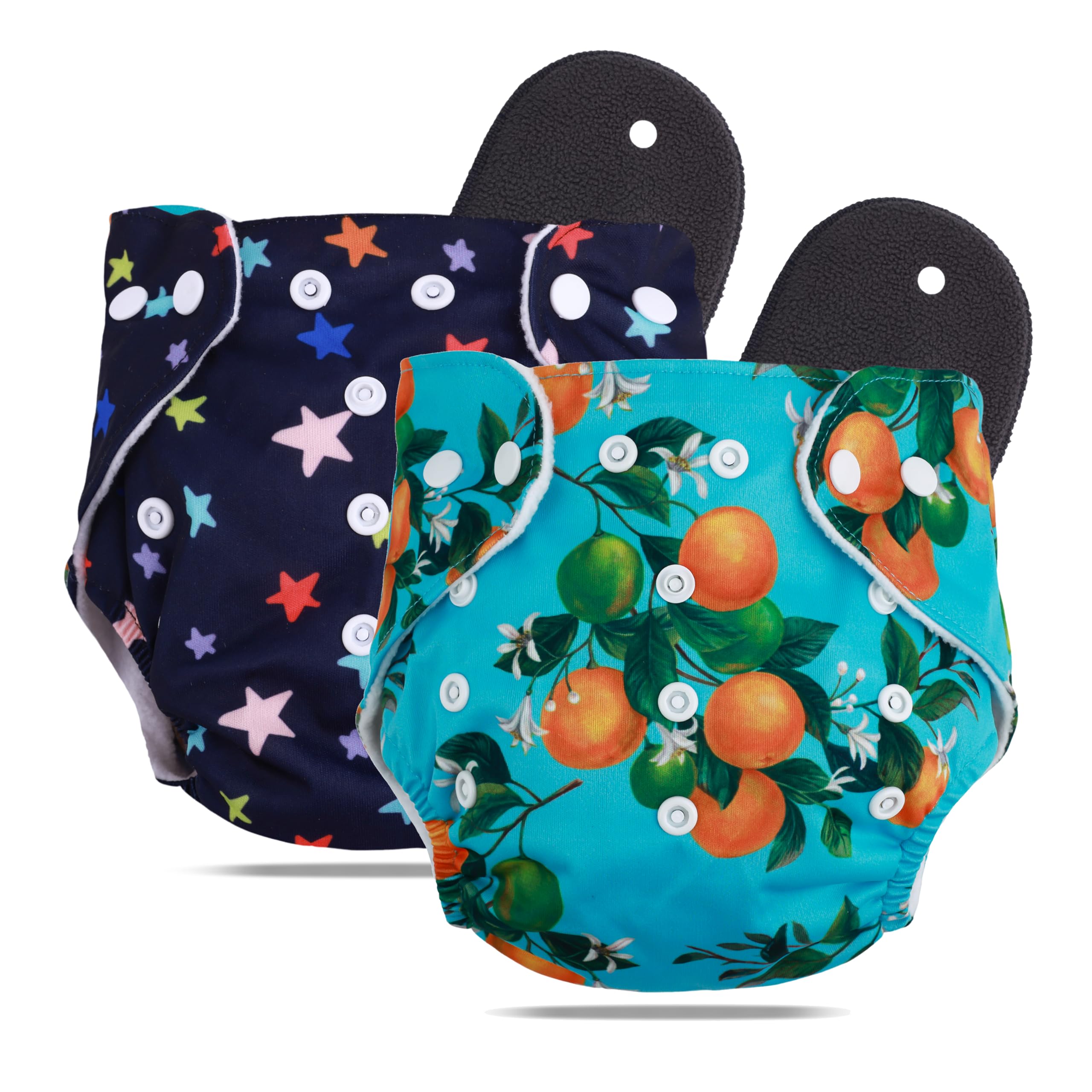 Novo Baby Leakage Proof Reusable Cloth Diaper With 5 Layer High absorbent Pad | Reusable Nappies| Freesize for Kids 0-3 Yrs | washable diapers (Star + Fruit)