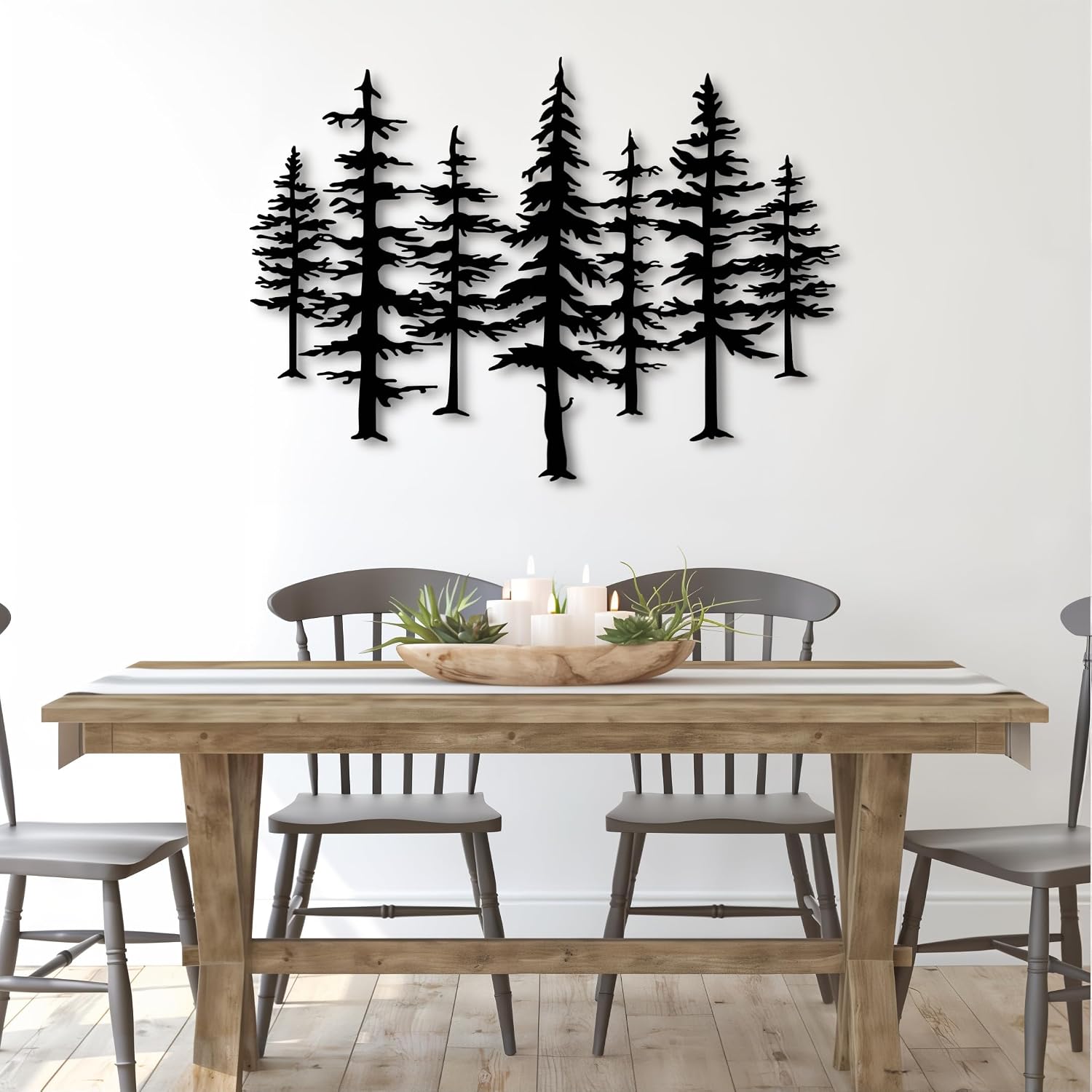 Pine Tree Metal Wall Art, Nature and Forest Wall Decor, Large Metal Pine Tree Art, Farmhouse Decor for Living Room, Office, Boho Decorations, Forest Silhouette Wall Sculptures, Nature Lovers Gift (25" x 18" / 66 x 48 cm)