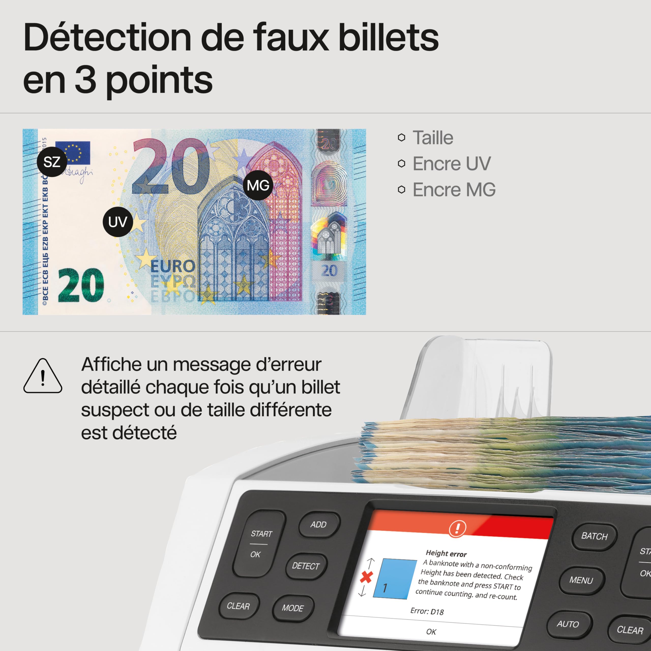 Safescan 2850 compteuse de billets qui compte les billets triés - Compteur de billets avec détection de faux billets sur 3 points - Machine à compter les billets triés de toutes les devises