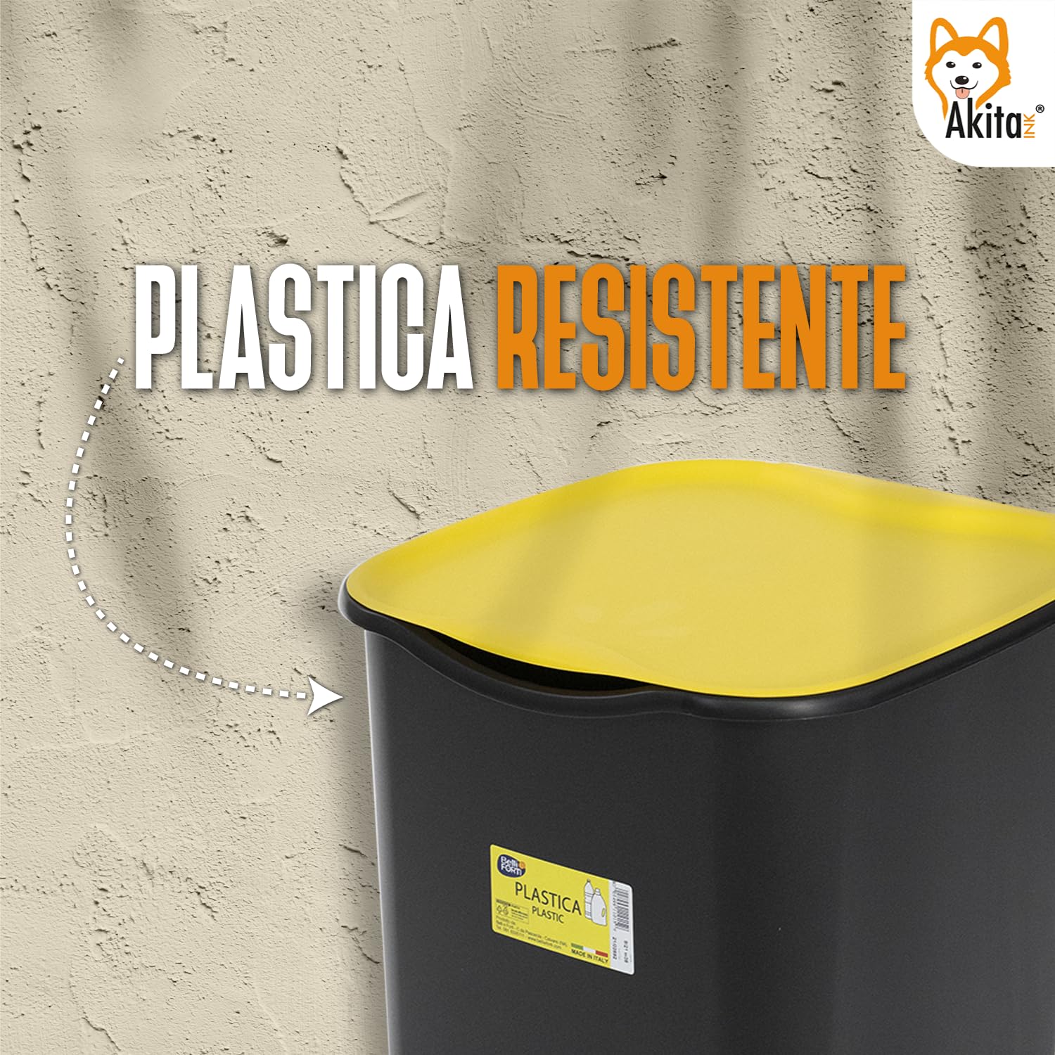 AKITAInk - Set 3 Pattumiere Differenziate AKIJAZZ3, Secchio Pattumiera 3 Bidoni da 50 litri – Organizza la Raccolta con Stile e Funzionalità