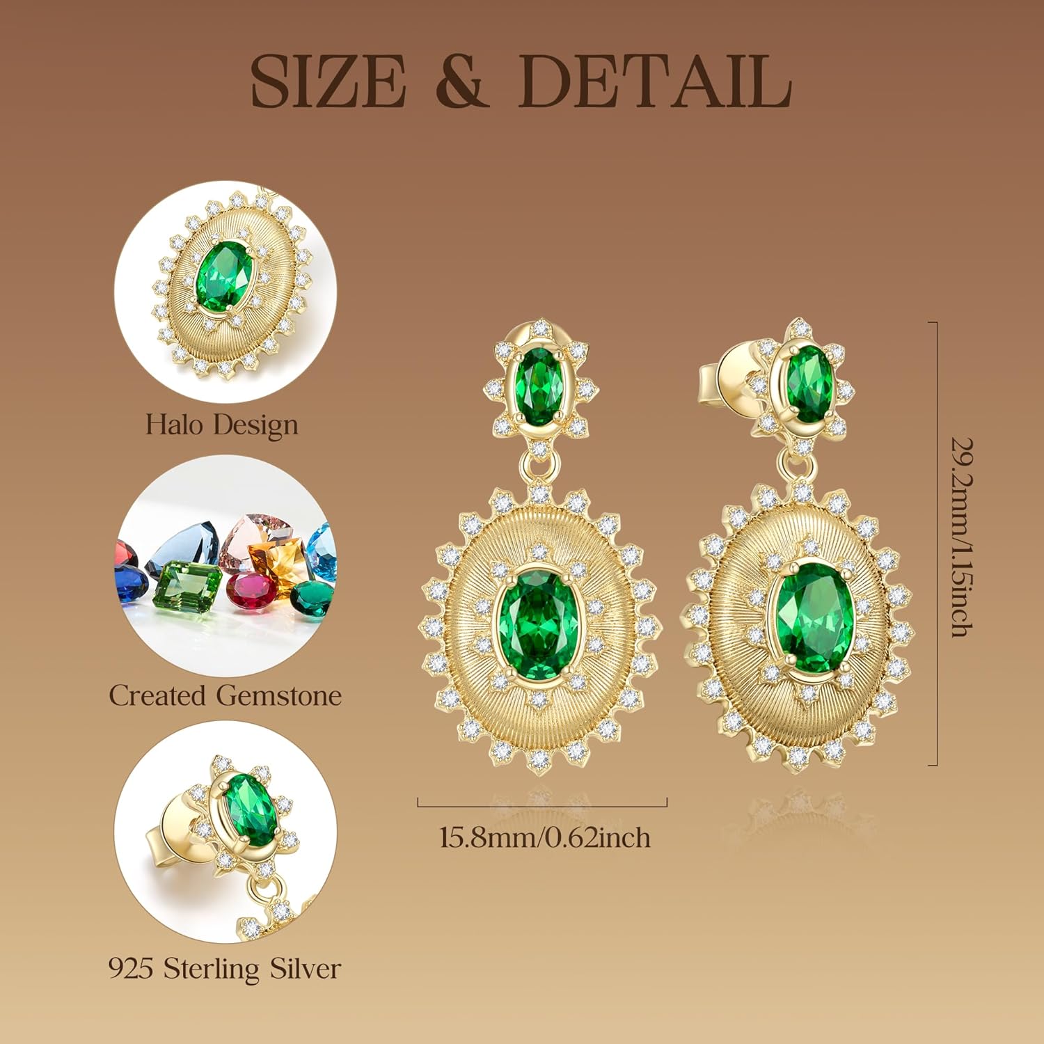 Vintage Birthstone Earrings for Women, Gold Plated Sterling Silver Oval Cut Gemstone Drop Dangle Earrings, Elegant Fine Jewelry Birthday Anniversary Christmas Gift for Mom Wife Her - Image 3