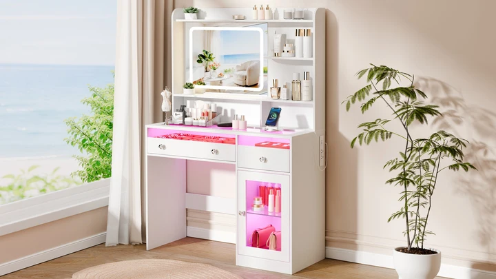 Amazon.com: Korfile 35'' Makeup Vanity Desk with Mirror and Lights