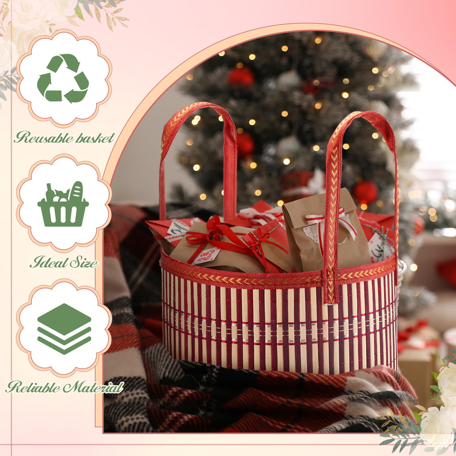 Weysat Geschenkkörbe für Geschenke, leer, stabil, groß, gewebter Bambus-Geschenkkorb-Set mit Griff, Wickeltasche, Schleife, Karte zum Befüllen für Weihnachten, Einweihungsparty, Babyparty, Geburtstag