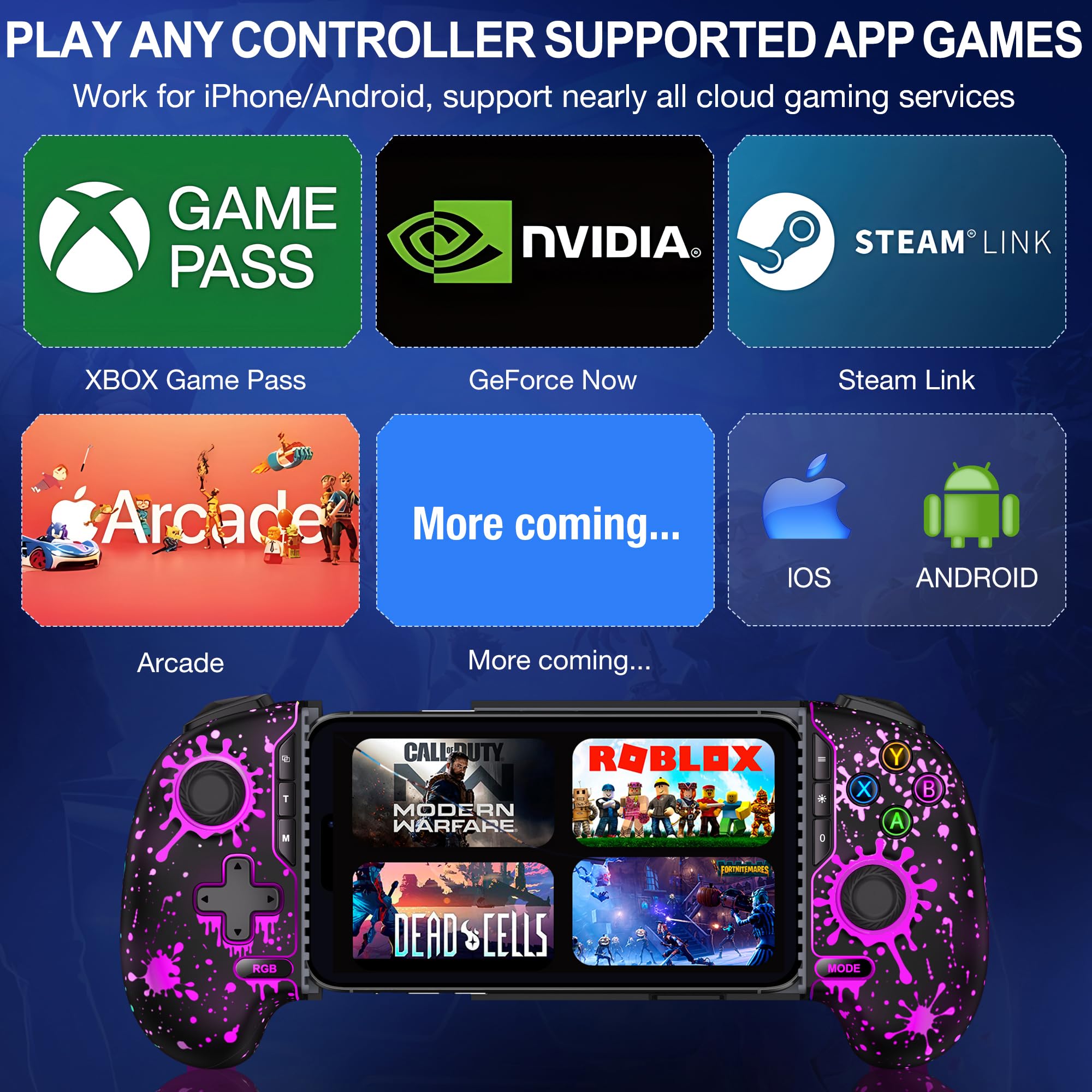 NinjaPlusOX Mobile Gaming Controller for iPhone/Android with Hall Joystick, Wireless Phone Controller with Phone Case Support, Compatible with Xbox Game Pass, Steam Link, Call of Duty, Roblox