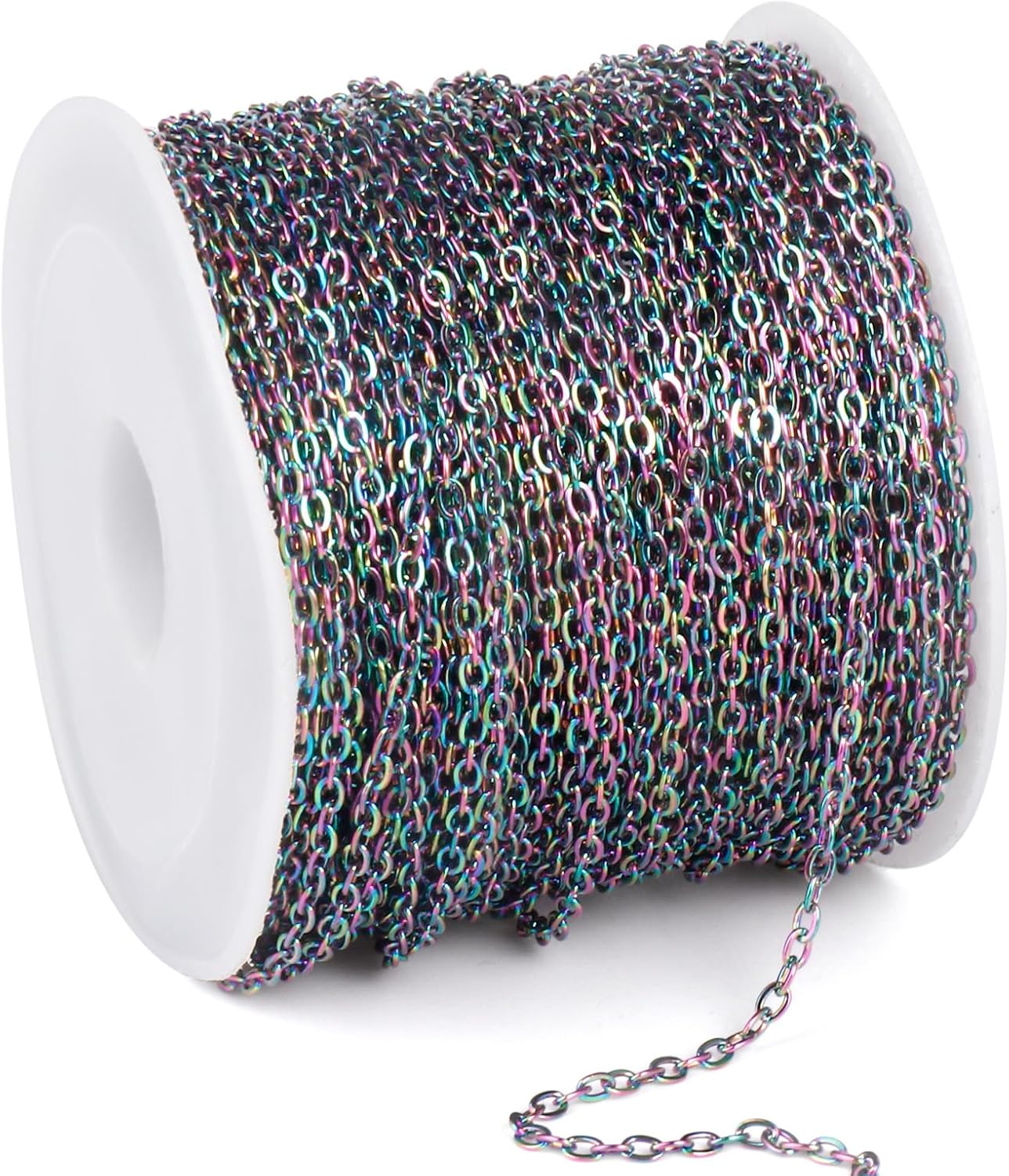 66 Feet Colorful Stainless Steel Cable Chains Bulk, 1.5 mm 304 Stainless Steel Multi Color Flat Cable Links Chain Roll Spool for Jewelry Making DIY Craft