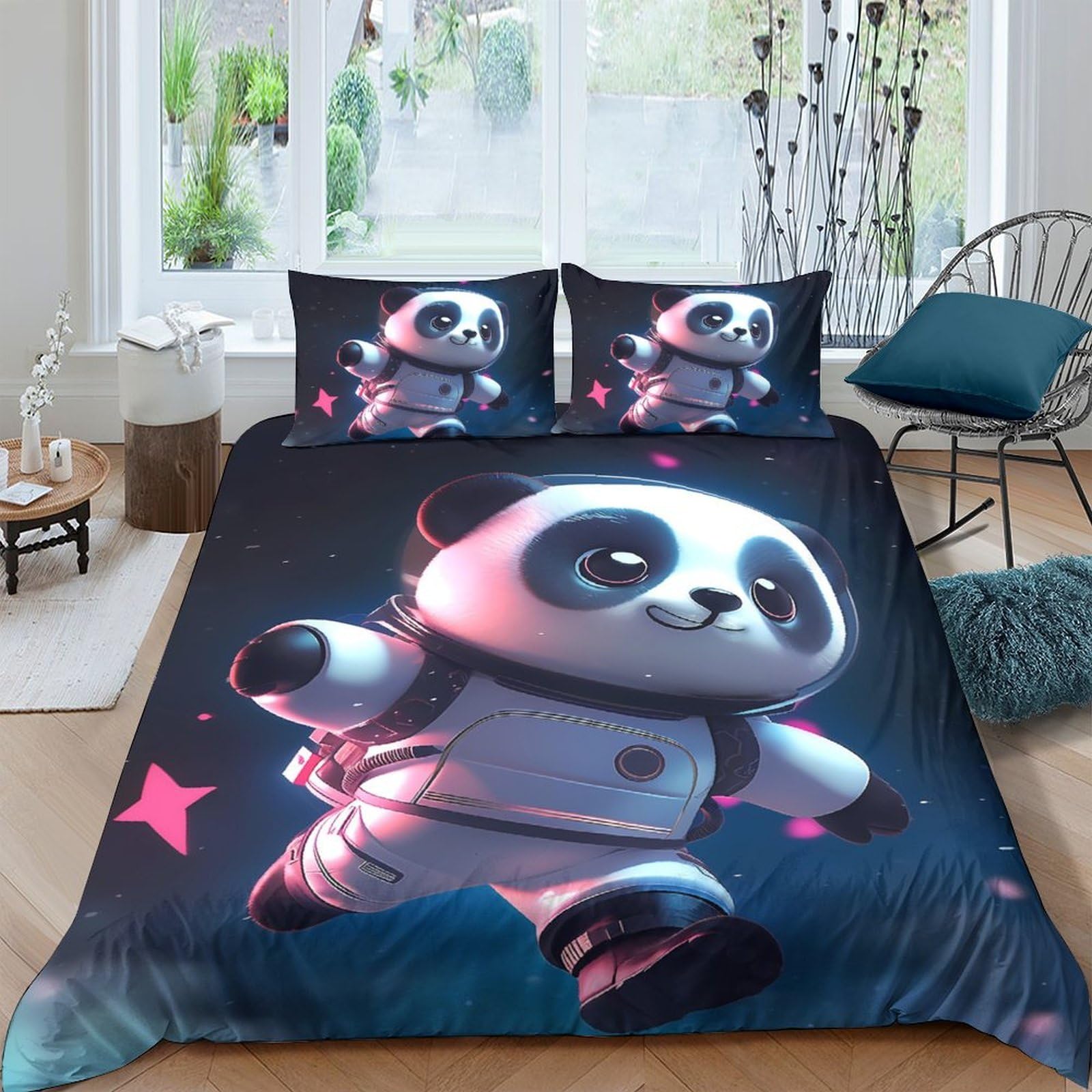 Ctjqhvkz Style-2 3D Printed Cartoon Panda Fitted Sheet Microfiber Soft Breathable Space Stars Mattress Cover For Bedroom Dorm Mattress Decor Single（135X200cm）