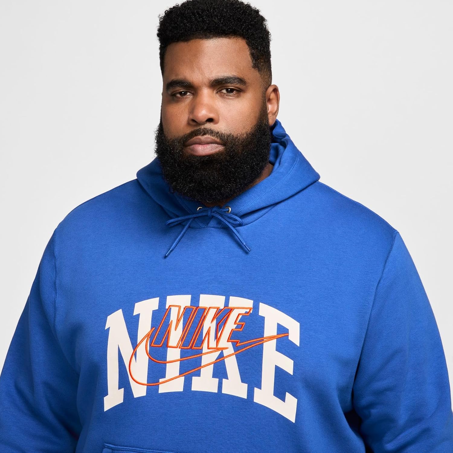 Nike Club Fleece Men's Pullover Hoodie Size - Medium Game Royal/Safety Orange - Image 4