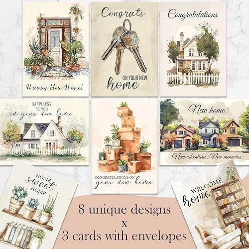 Miniatura 8 de Hat Acrobat New Home - Juego de tarjetas con sobres, 24 tarjetas únicas de inauguración de la casa para felicitaciones, azul y blanco, unisex para