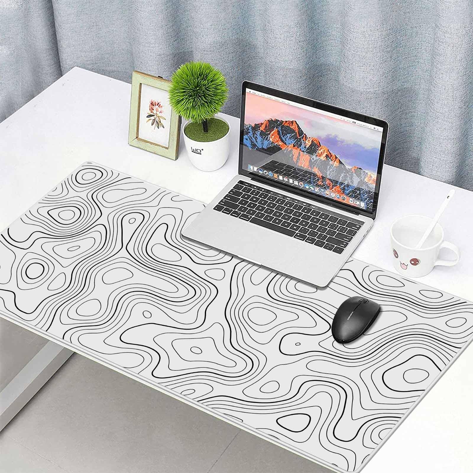 Anpollo Tappetino per mouse da gaming, XXL, grande, con gomma impermeabile e antiscivolo, per PC, MacBook, studio, laptop, gaming, casa, bianco, topografico, 900 x 400 mm