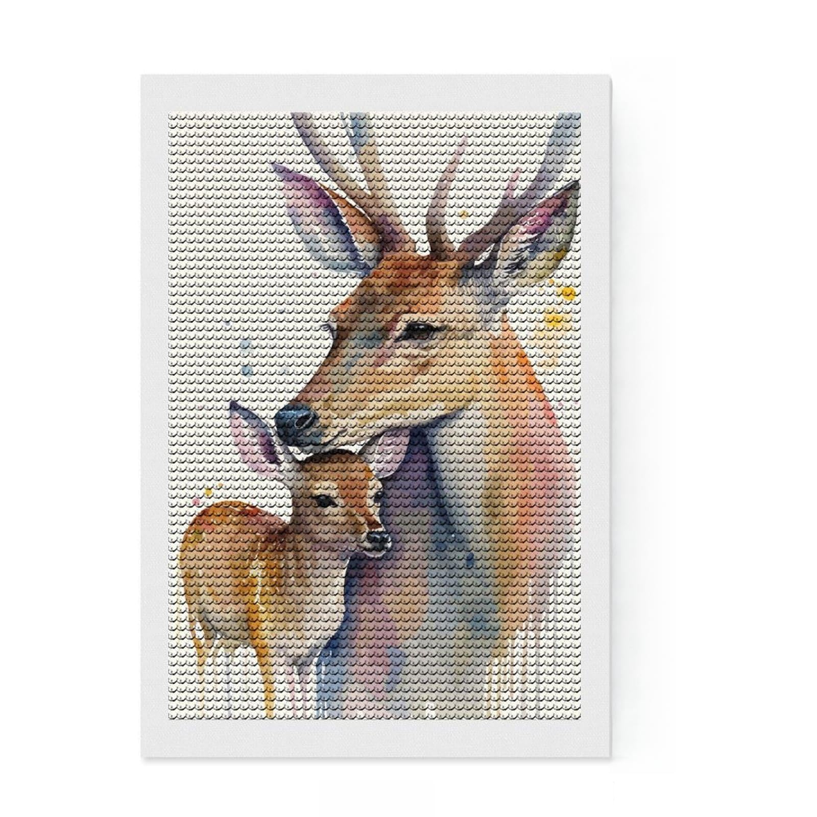 Junmoney Deer Mother and Deer Baby Diamond Art Canvas 8"x12", for Family Craft Time, Neat Printed Canvas, Festive Craft Gift, Boho Decor