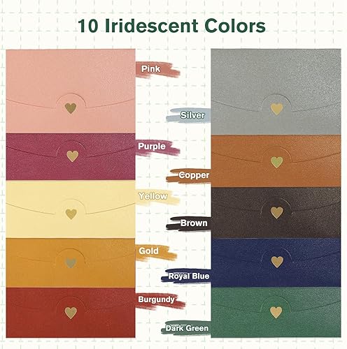 Miniatura 3 de ISKYBOB Paquete de 100 sobres para tarjetas de regalo, 4 sobres decorativos pequeños de 2.7 pulgadas con corazón dorado para tarjetas de visita,