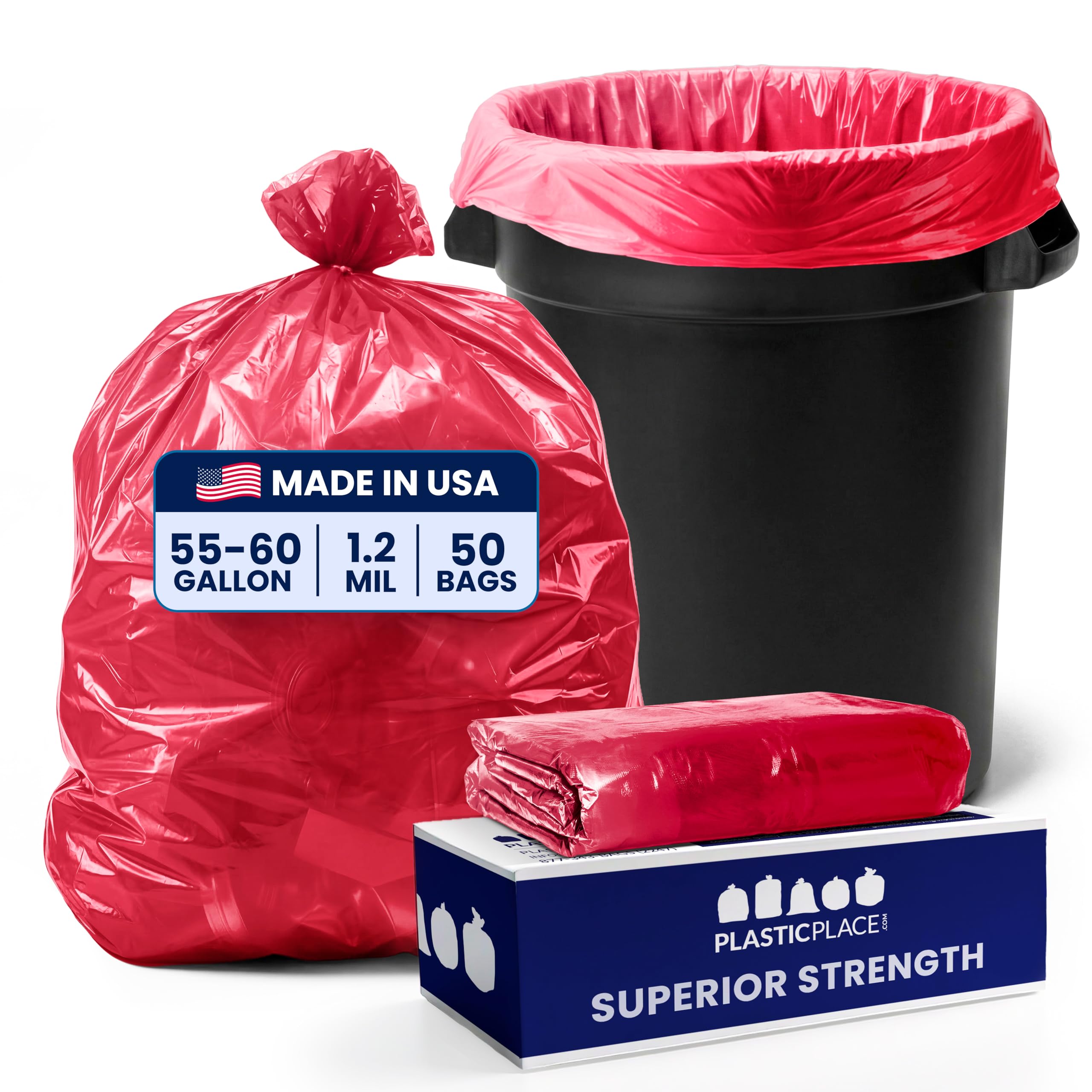 Red Trash Bags, 55-60 Gallon 100 / Case 1.5 Mil