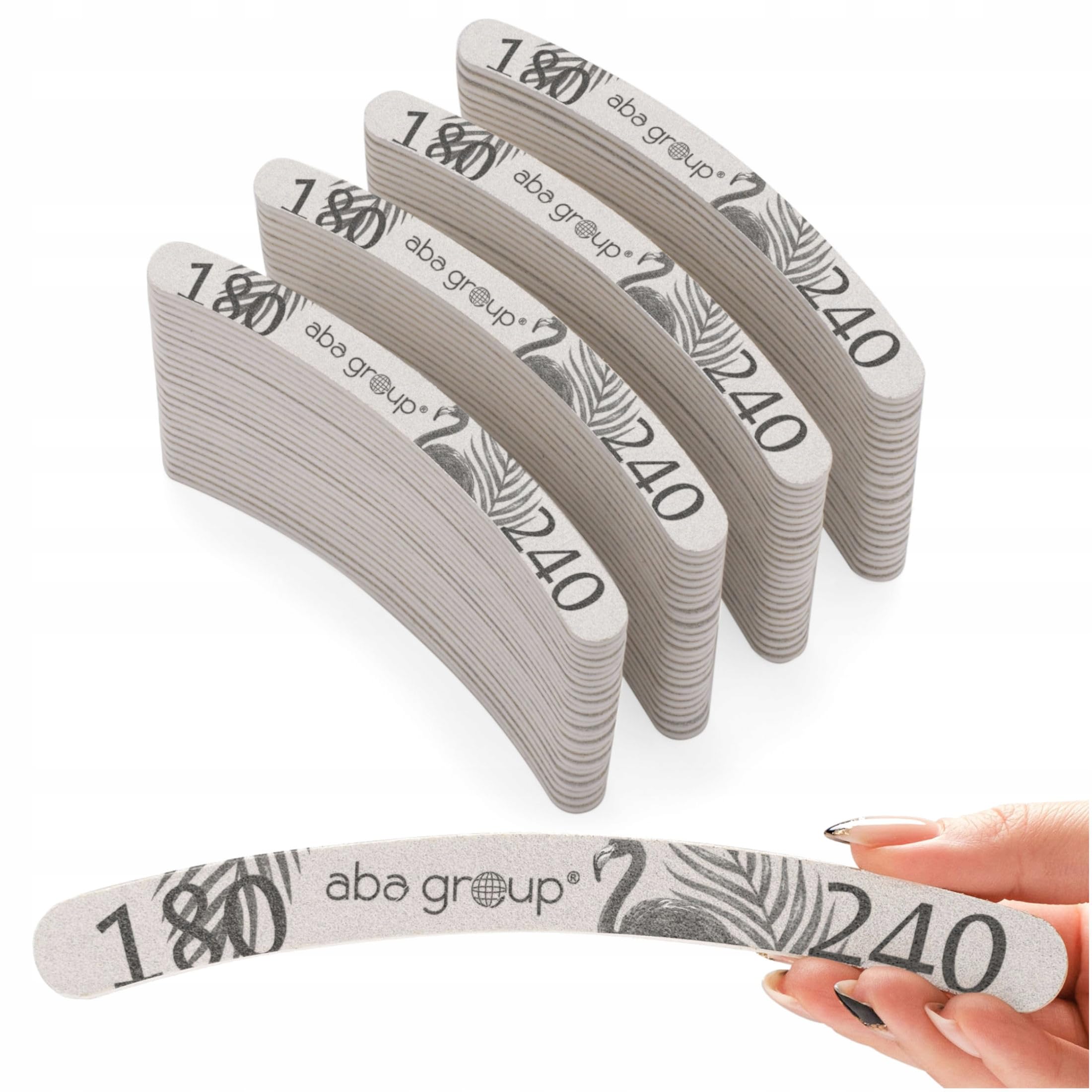 Aba Group Limas de uñas 180/240 Banana Slim Flamingo, juego de limas de uñas profesionales desechables, fabricadas en Europa, 100 unidades