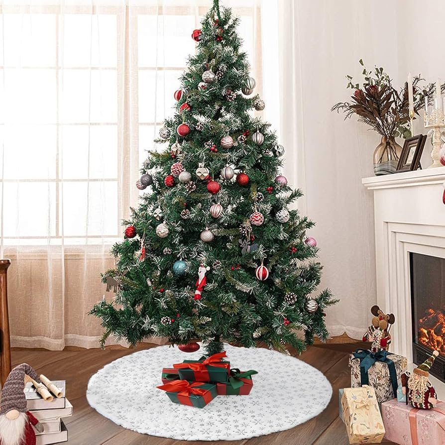 Silver and red christmas tree skirt Clearance