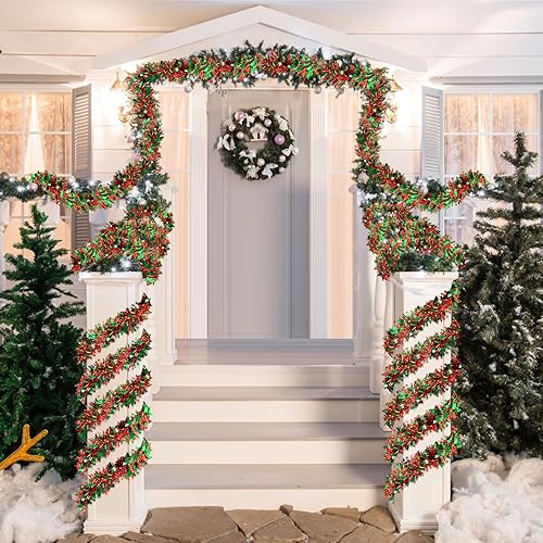 Miniatura 6 de Guirnalda de oropel de Navidad de 50 pies, guirnalda metálica para decoración de árbol de Navidad, decoración de árbol de Navidad para el hogar,