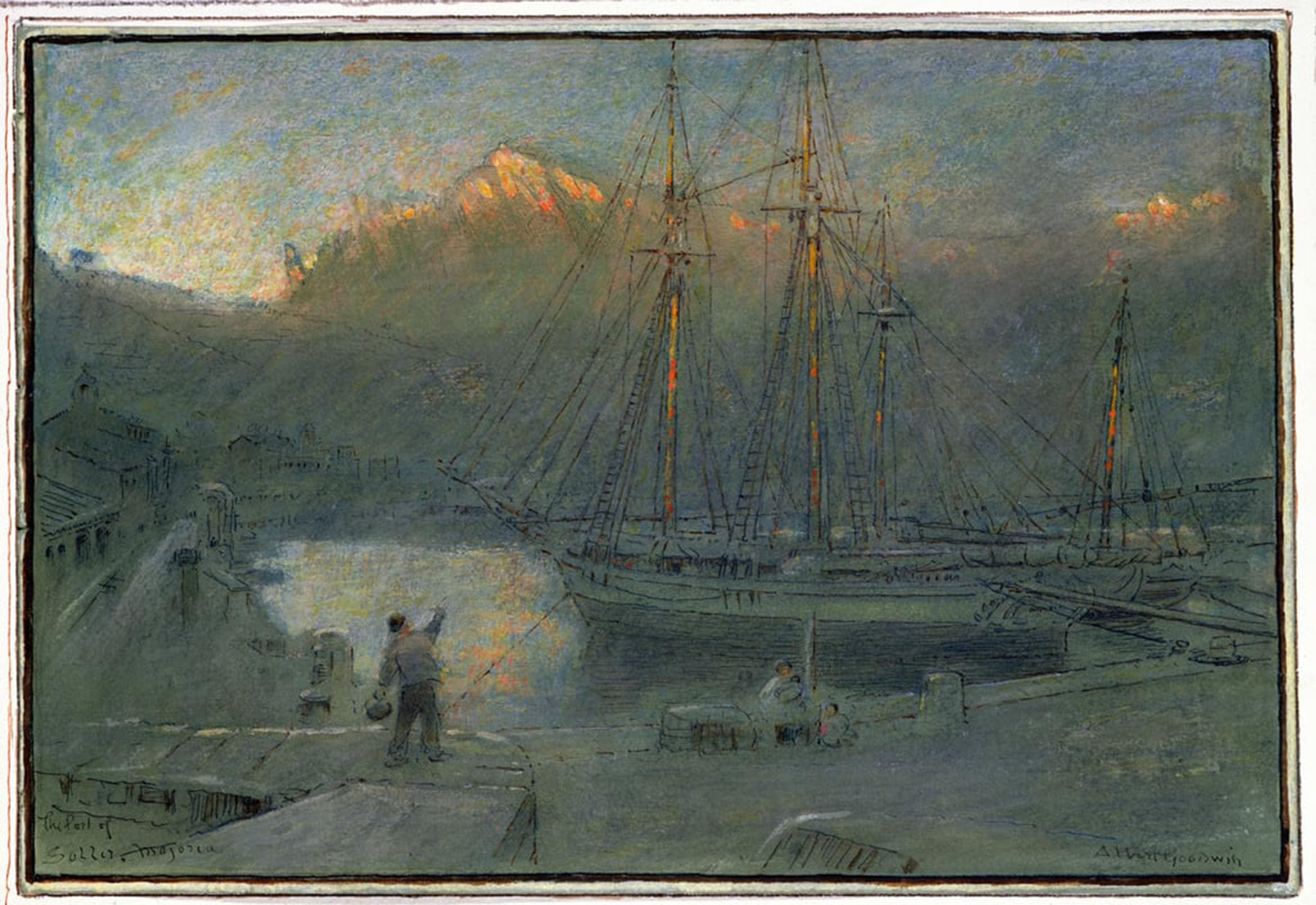 HRJUBWREE Retro Picture Art Painting Wall Poster the Port of Solla Majorca by Albert Goodwin Vintage Art Print for Home Decor 60x90cm