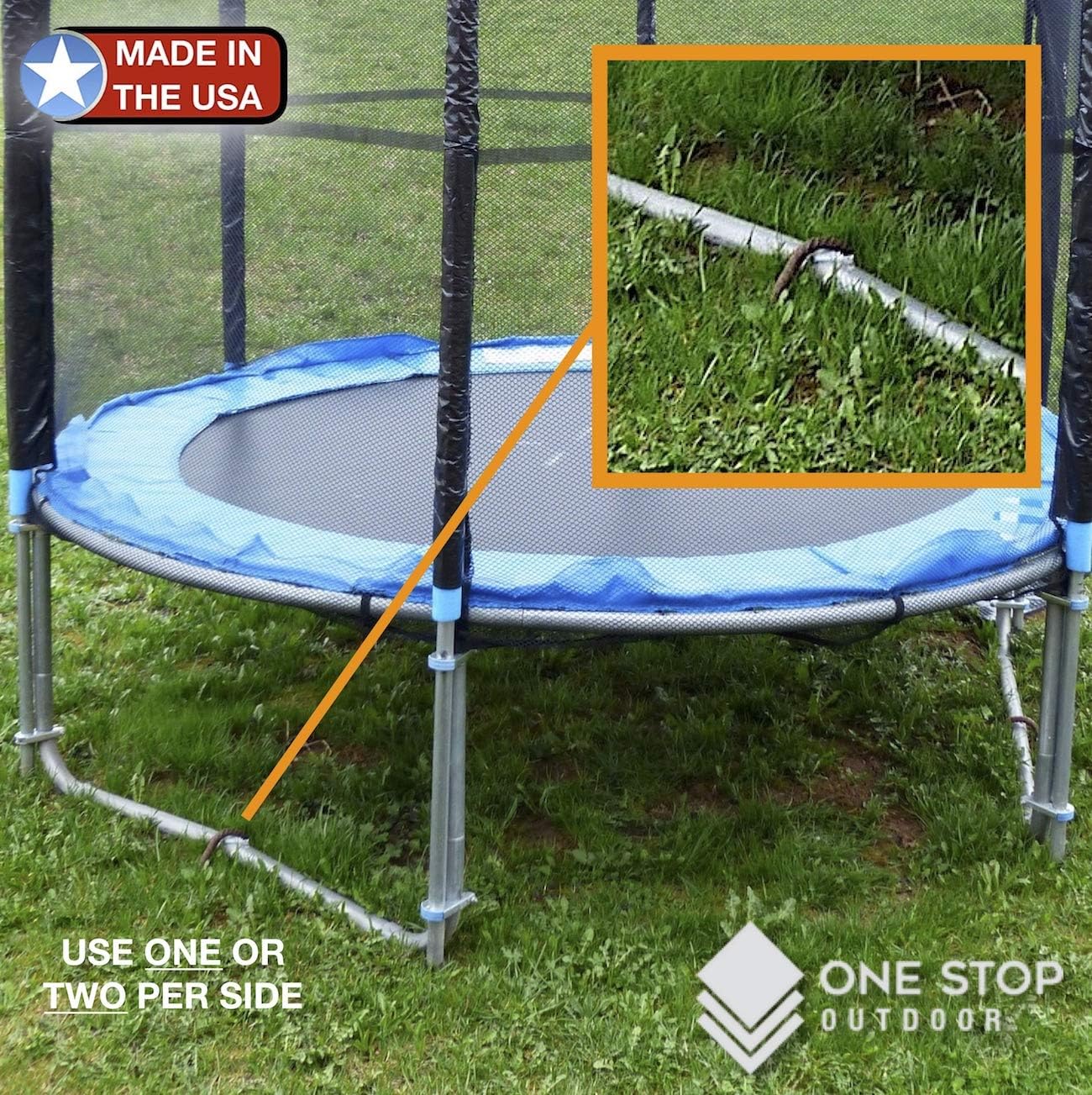One Stop Outdoor USA Made - (8-Piece Set) Trampoline Wind Stakes 0.375 Inch Heavy Duty Stake Safety Ground Anchor Non-Galvanized Steel Rebar Wind Stakes
