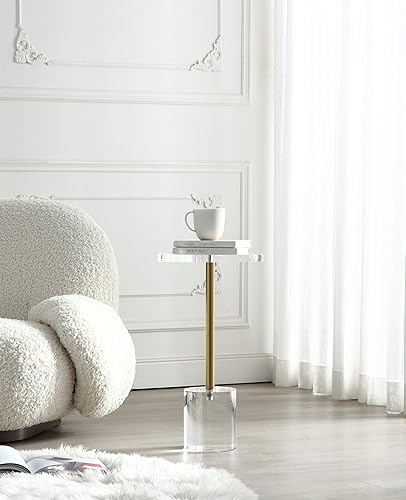 Miniatura 5 de Mesa auxiliar de acrílico transparente, mesa auxiliar, metal de latón cepillado, redonda, para oficina, sala de estar y dormitorio, fácil montaje,