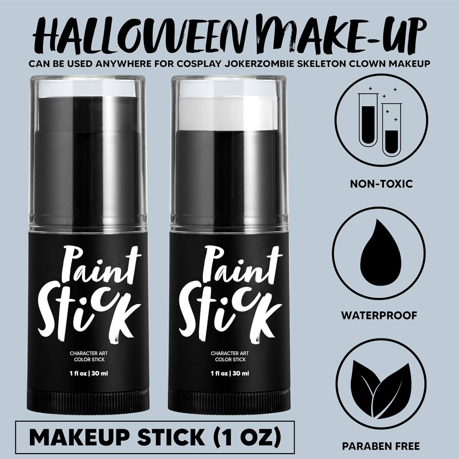 Spooktacular Creations 2 PCS Halloween Makeup Face Body Paint Kit Foundation Clown Makeup Eye Black Sticks Waterproof Foundation Stick Set for Adult Skeleton Dress Up (Black White)