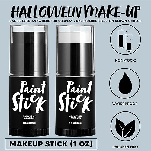 Miniatura 4 de Spooktacular Creations Juego de 2 piezas de maquillaje de Halloween para rostro y cuerpo, base de maquillaje de payaso, ojos negros, varillas