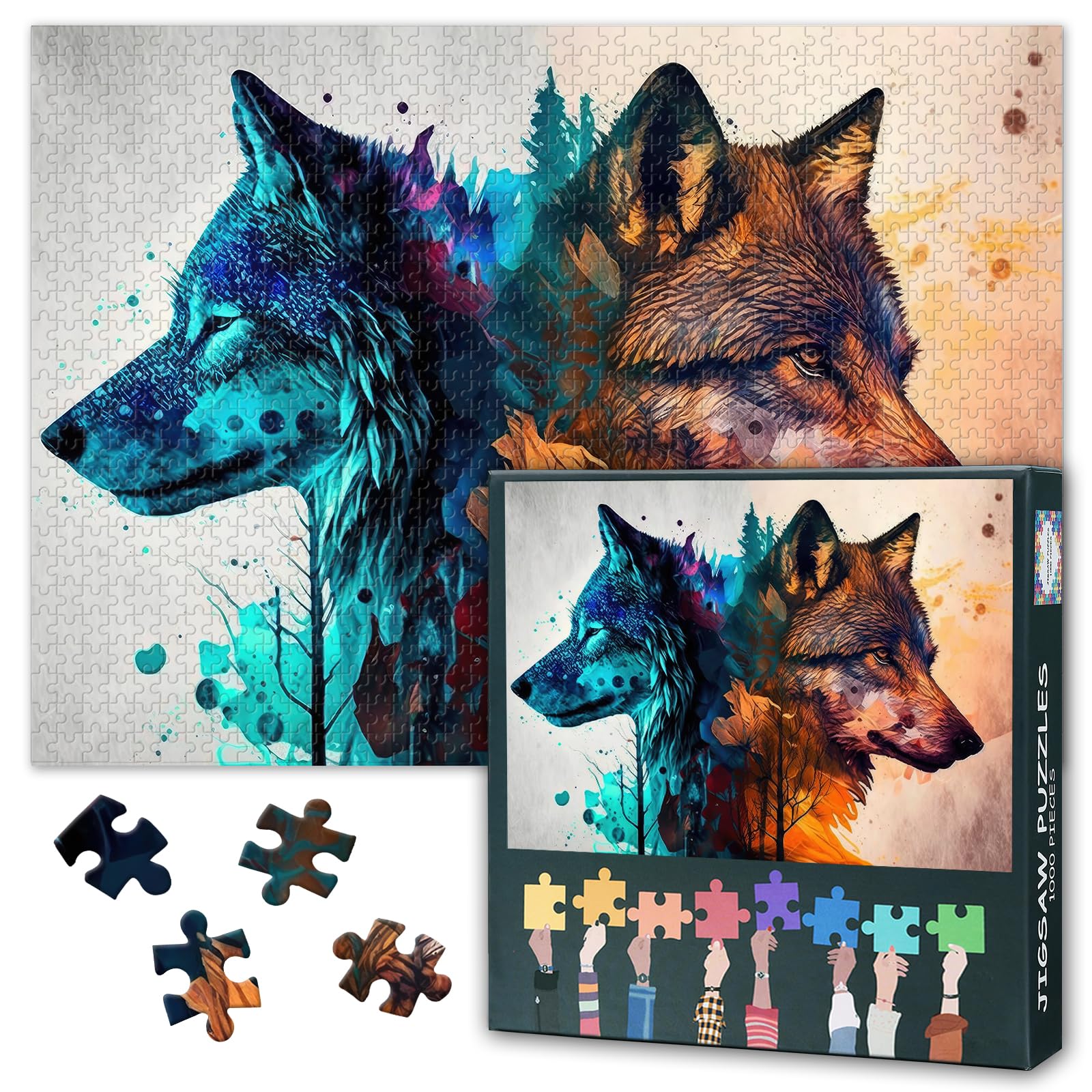 1000 Piece Jigsaw Puzzles for Adults - Wolf Wildlife Scene Hard Impossible Puzzle 27.5x19.7 Inch, Educational Games for Family, Birthday Party Gift Idea
