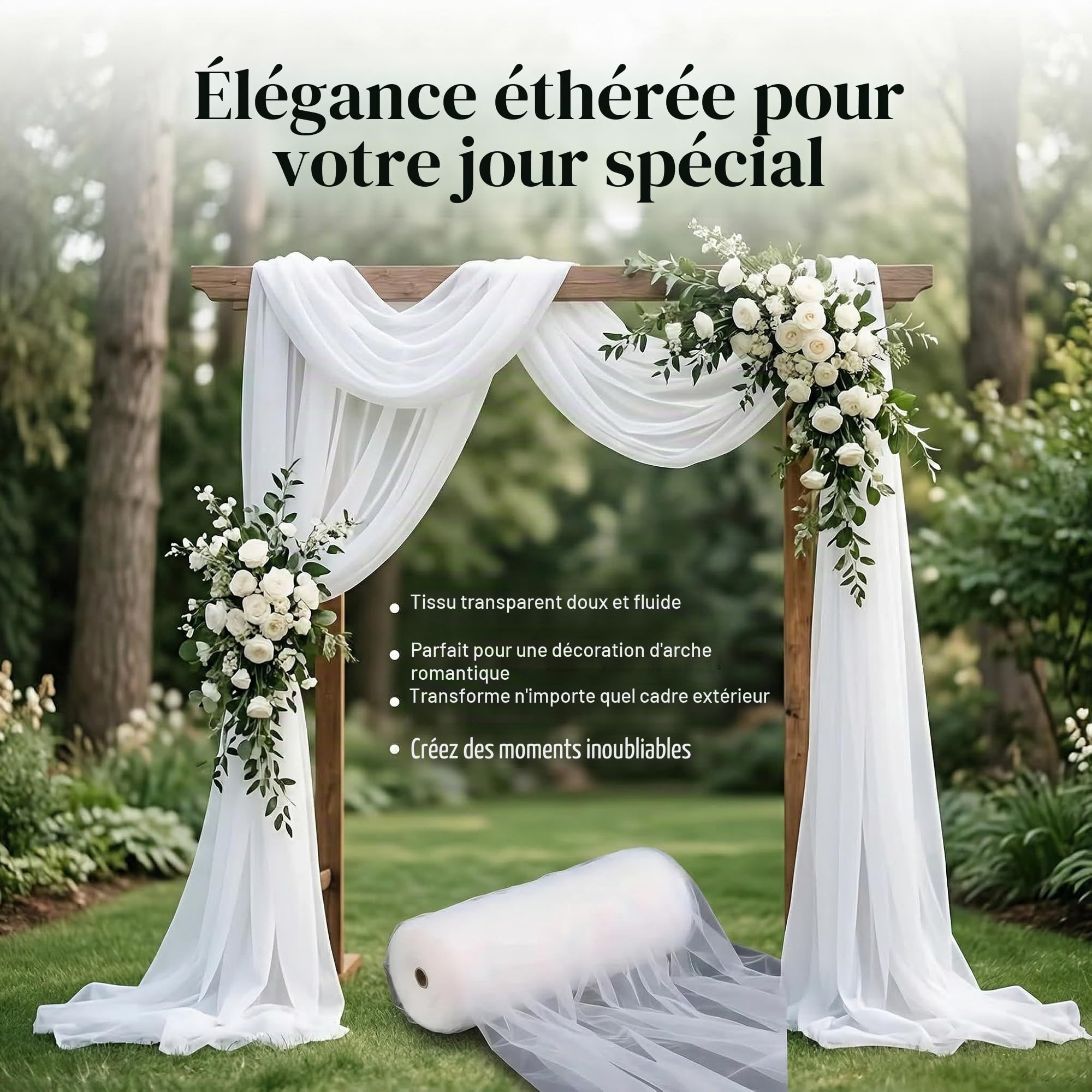 Tulle Tissu 1.6m de Large Tissu Organza Tulle Tissu décoratif Ruban de Table Filet de Tulle Ruban d'organza Mètre de Tissu décoratif pour Mariage Fête Cadeaux Décoration Blanc 50m