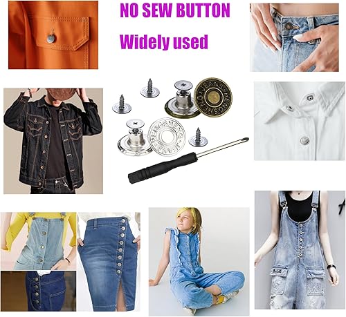 Miniatura 7 de cpqakb 20 botones para coser jeans de metal, 0.669 in, sin clavos, extraíbles de metal, botones de repuesto para reparación, remaches y