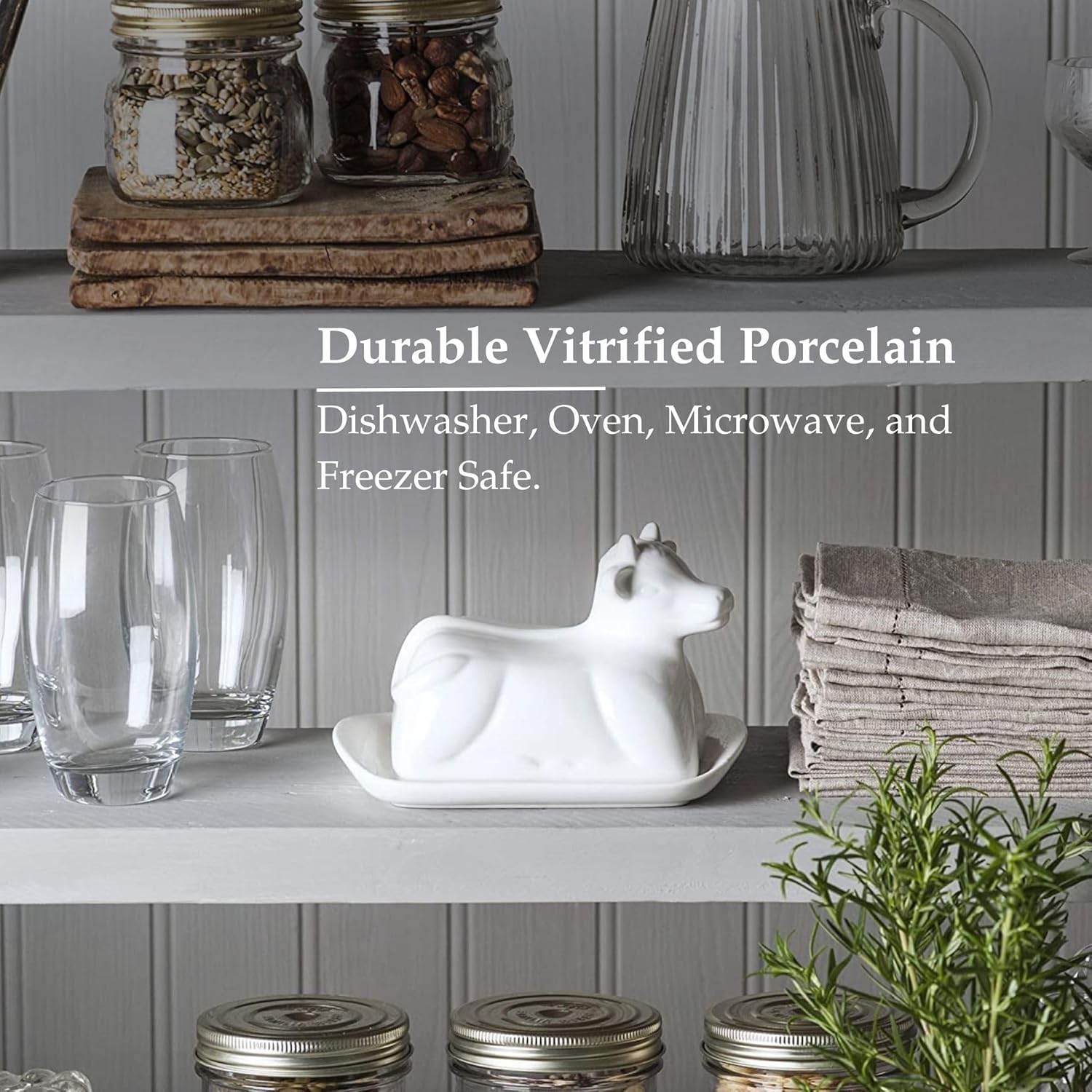 WM Bartleet & Sons 1750 Traditional Porcelain 19cm Cow Design Butter Plate with Lid – White