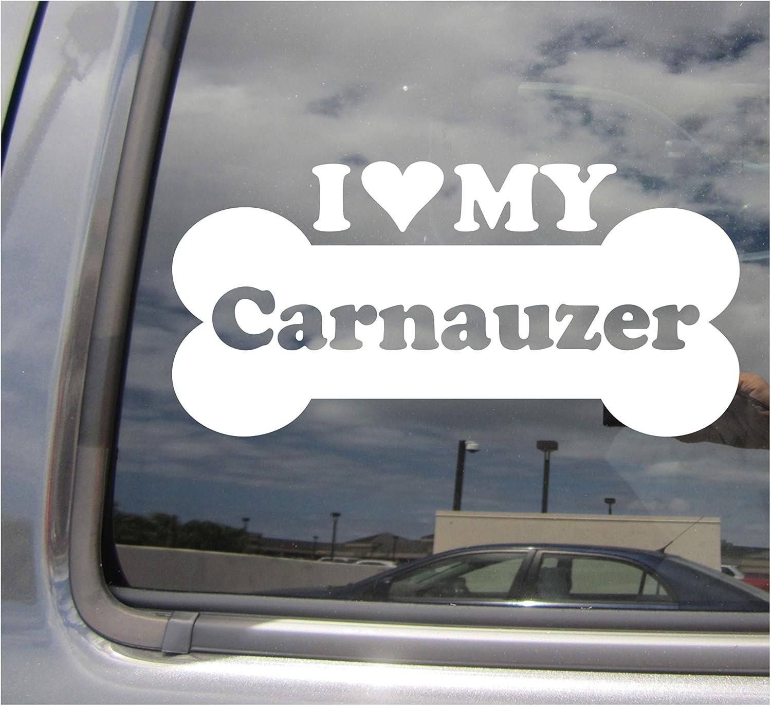 I Heart Love My Carnauzer - Dog Bone Cairn Terrier Miniature Schnauzer Designer Mixed Hybrid Cars Trucks Moped Helmet Hard Hat Auto Automotive Craft Laptop Vinyl Decal Store Window Wall Sticker 13256