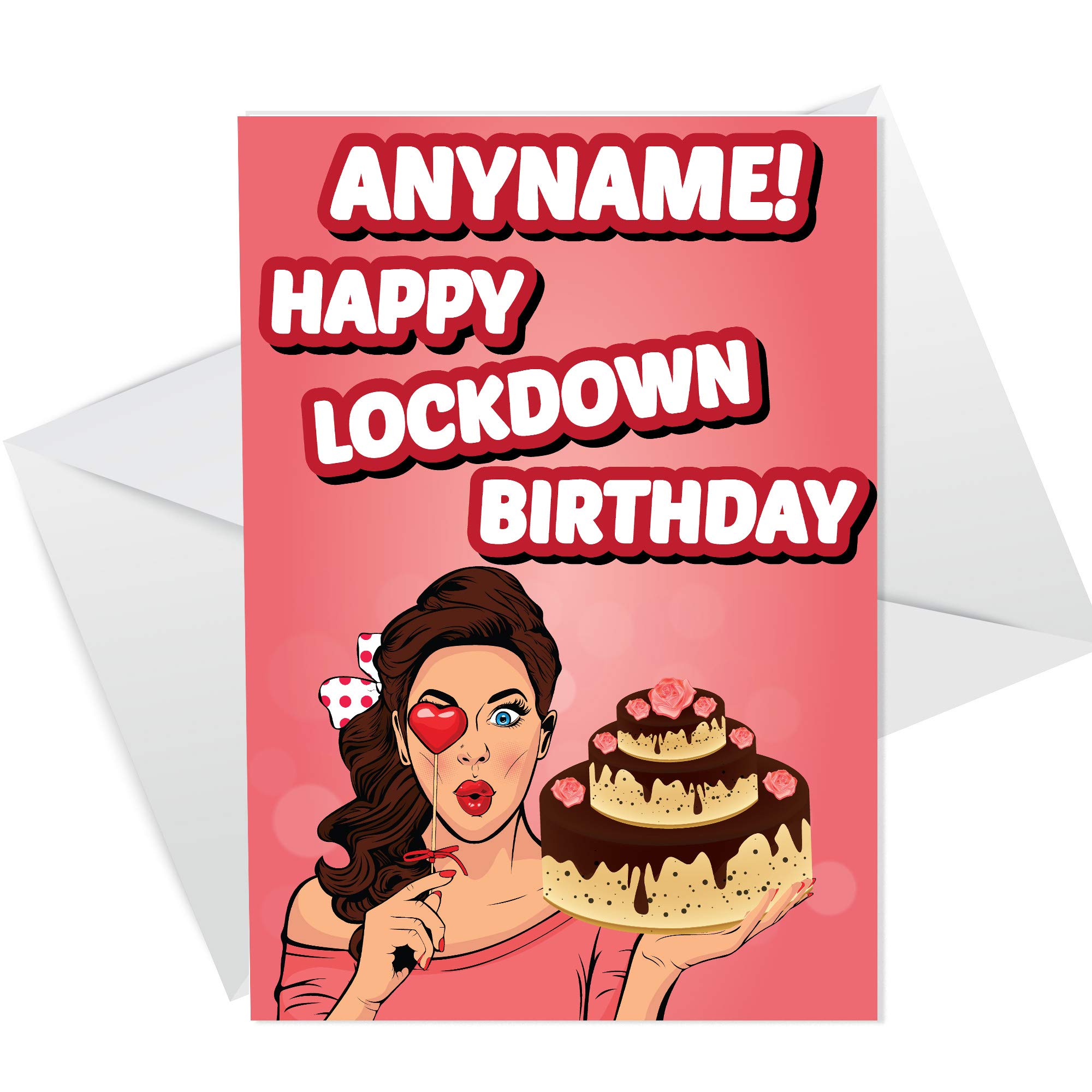 RED OCEAN Lockdown Birthday Card for Friend Mum Wife Daughter Sister Niece Virus Isolated