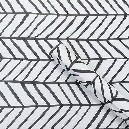 Hopeak Papel tapiz con patrón geométrico, diseño de rayas azules y blancas, papel tapiz decorativo extraíble para despegar y pegar, 17.7 x 236