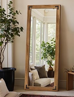 Full Length Mirror with Wooden Frame, 56"X22" Solid Wood Standing Floor Mirror for Farmhouse, Bathroom, Bedroom Decor, Hanging or Leaning Wall-Mounted