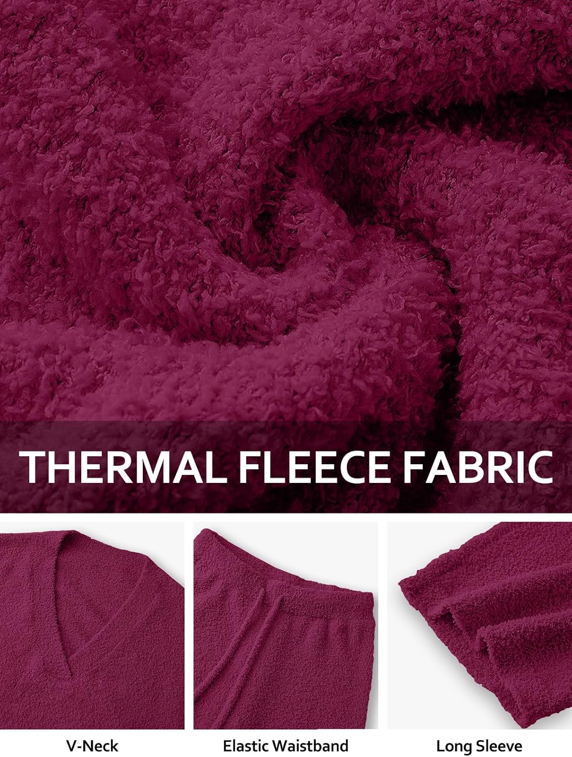 NORACORA Womens 2 Piece Fuzzy Fleece Lounge Sets Long Sleeve V Neck Pajama Set Fluffy Pjs Matching Loungewear - Image 6