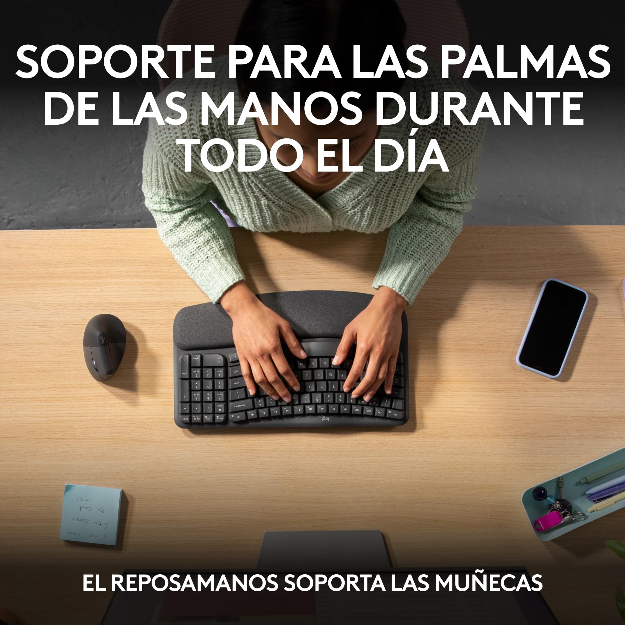 Logitech Wave Keys, teclado ergonómico inalámbrico con reposamuñecas acolchado, escritura cómoda, natural, Easy-Switch, Bluetooth, Logi Bolt, multisistema operativo, Windows/Mac,QWERTY Español-Grafito