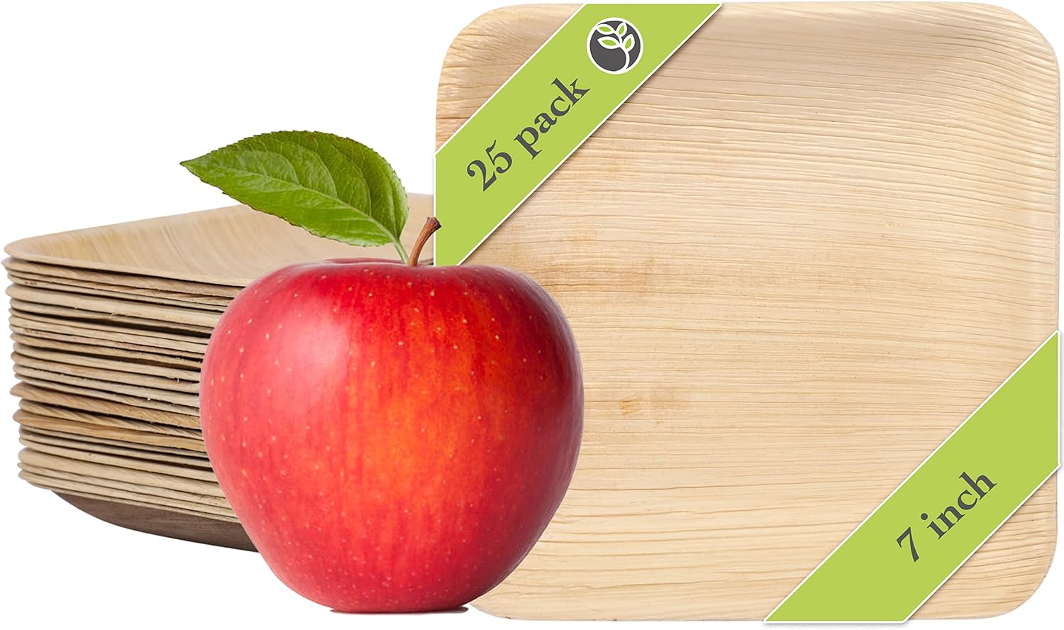 Naturally Chic Palm Leaf Plates - 7 Inch Square - Bamboo Like, Eco Friendly, Disposable, Compostable and Biodegradable Plates for Weddings, Parties and Events - 25 Pack