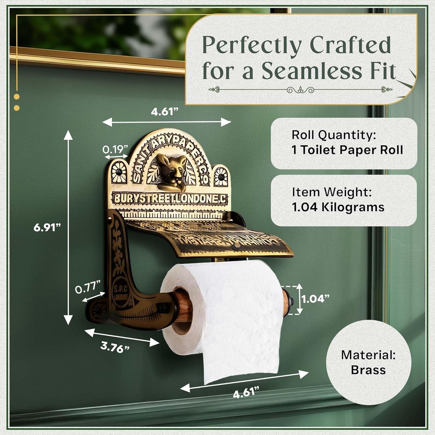 Renovators Supply Manufacturing Antique Brass Wall Mount Toilet Tissue Paper Holder 6.9" Wide Victorian Style Rust Resistant Solid Brass Bathroom Toilet Sanitary Paper Roll Holder Storage with Lid