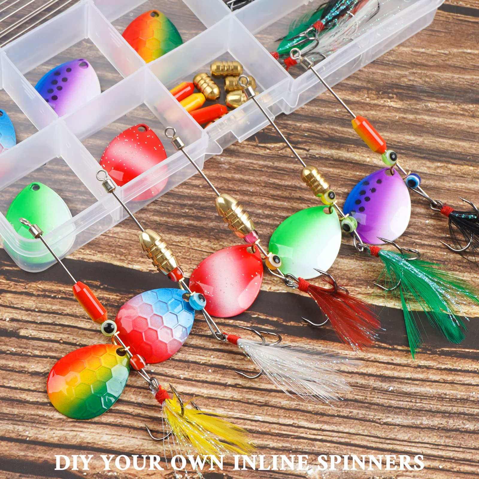 JSHANMEI Fishing Lures Making Kit Spinner DIY Making Kit 190pcs Spinnerbaits Acceessories Fishing Spinner Blade Clevis Feather Teaser Treble Hooks Beads for Bass Trout : Sports & Outdoors