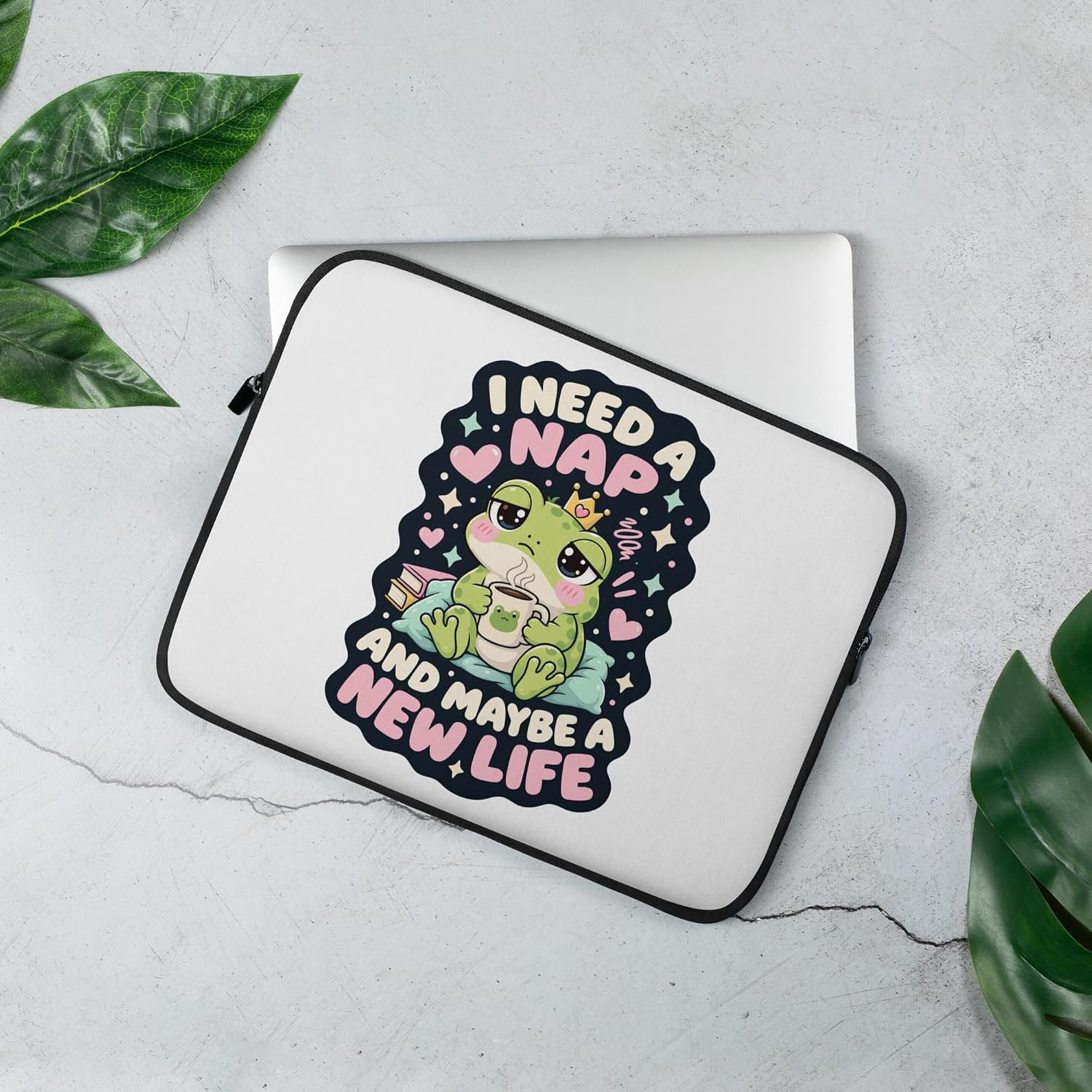 I Need A Nap and Maybe A New Life Funny Frog Humor Graphic Laptop Sleeve