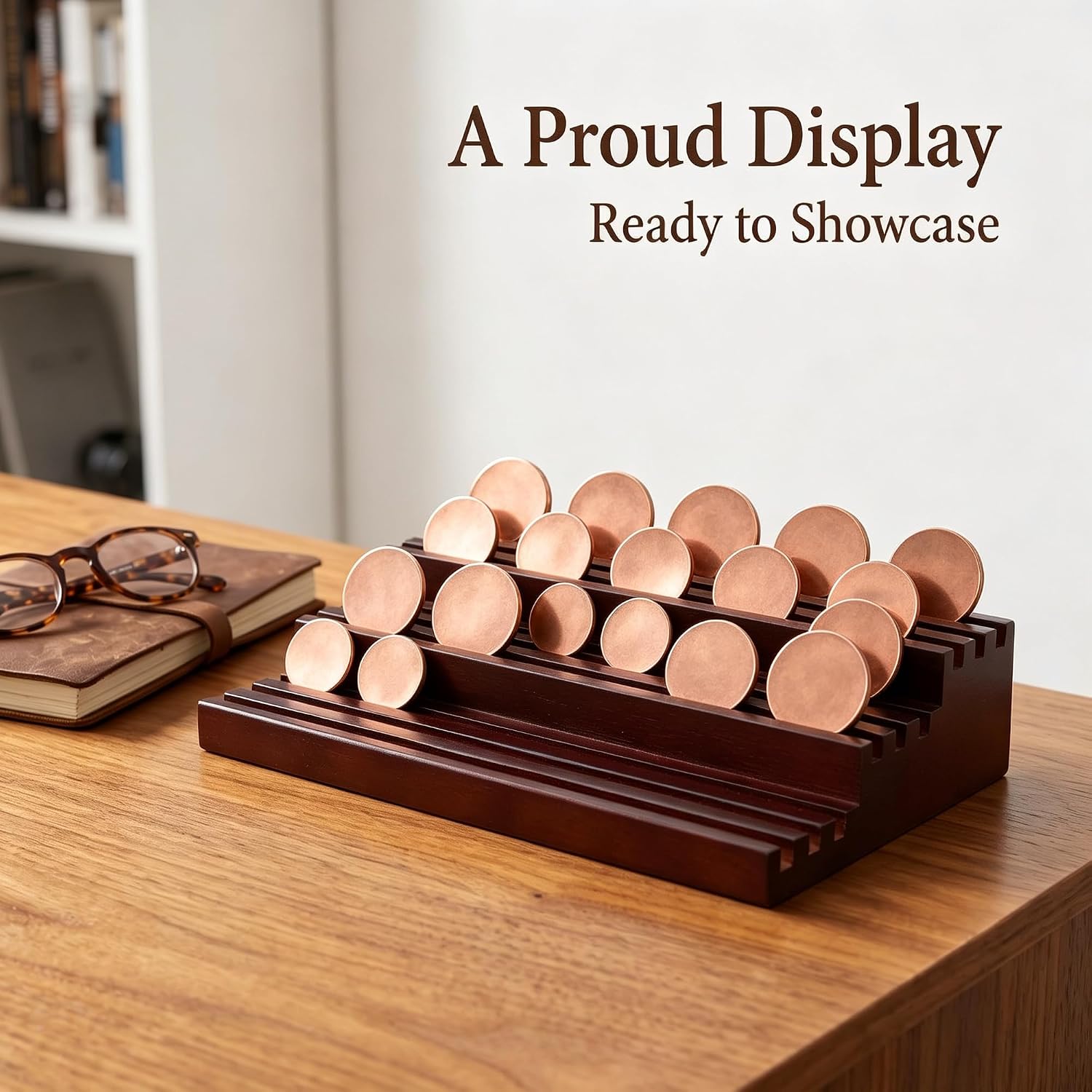HOZEON 2 PCS Solid Wood Challenge Coin Display Stand, 9 Row