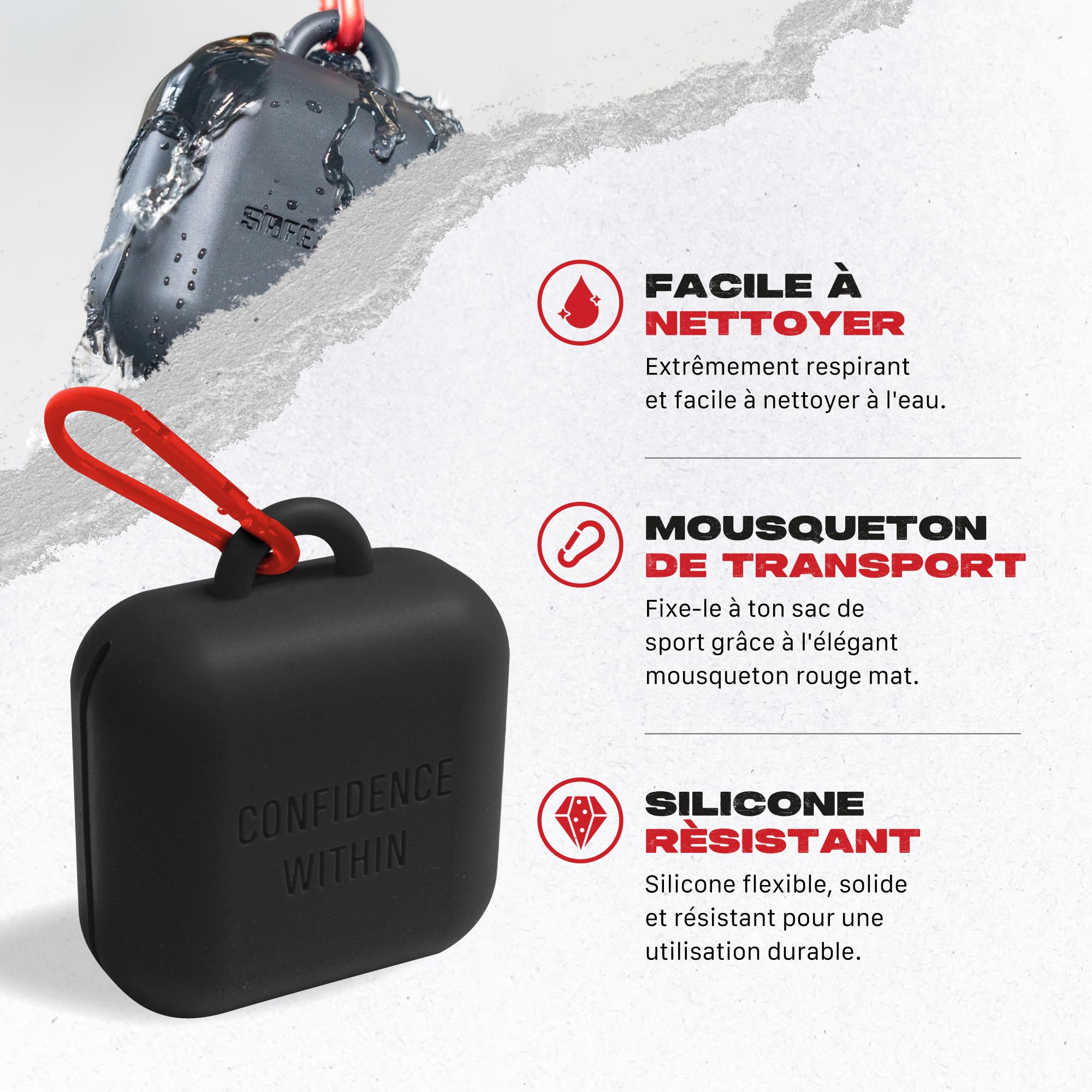 Étui pour protège-dents SAFEJAWZ Premium avec mousqueton. Conception en silicone unique durable et flexible pour garder les boucliers de gomme protégés, sûrs/propres. taille unique. (Noir)