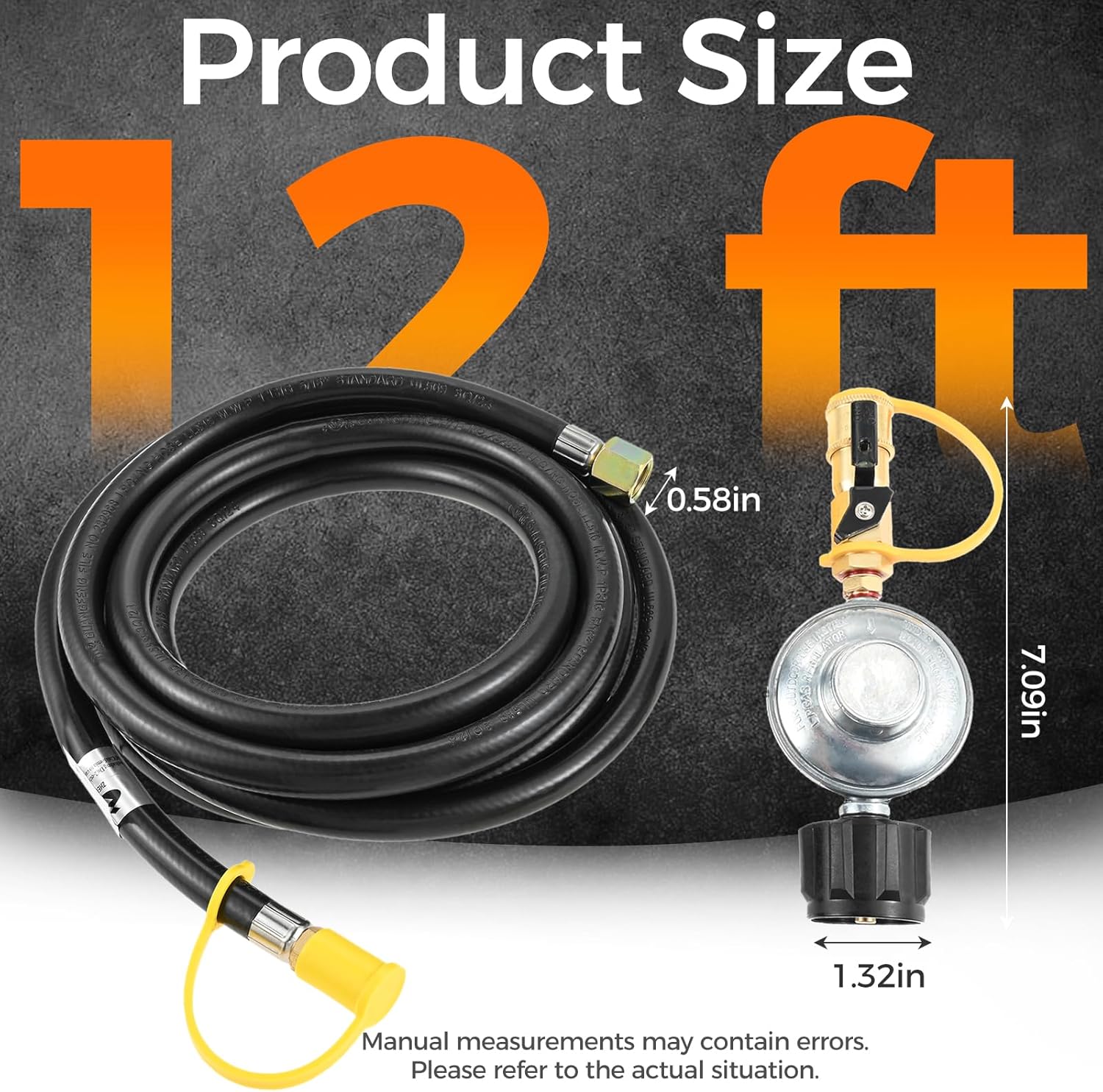 Propane Tank Regulator for 20lbs with 1/4 inch Quick Connect Valve, 12 FT RV Quick Disconnect Hose for BBQ Grill, Fire Pit, Heater