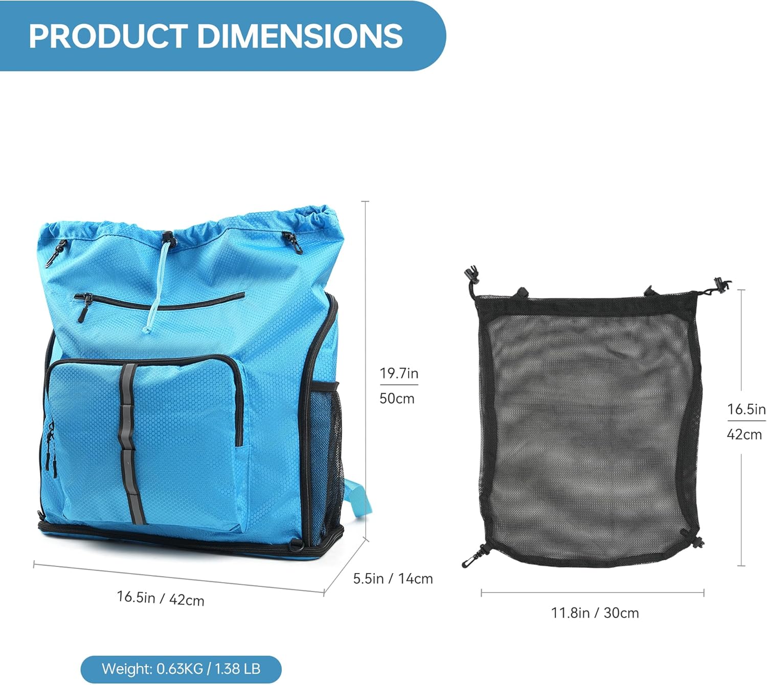 GEMIU Sandproof Beach Bag for Men Women Swim Bag with Wet Pockets with Mesh Shoe Drawstring Bag and Wet-Proof Pockets for Toiletries, Towels, Gym, Travel Blue