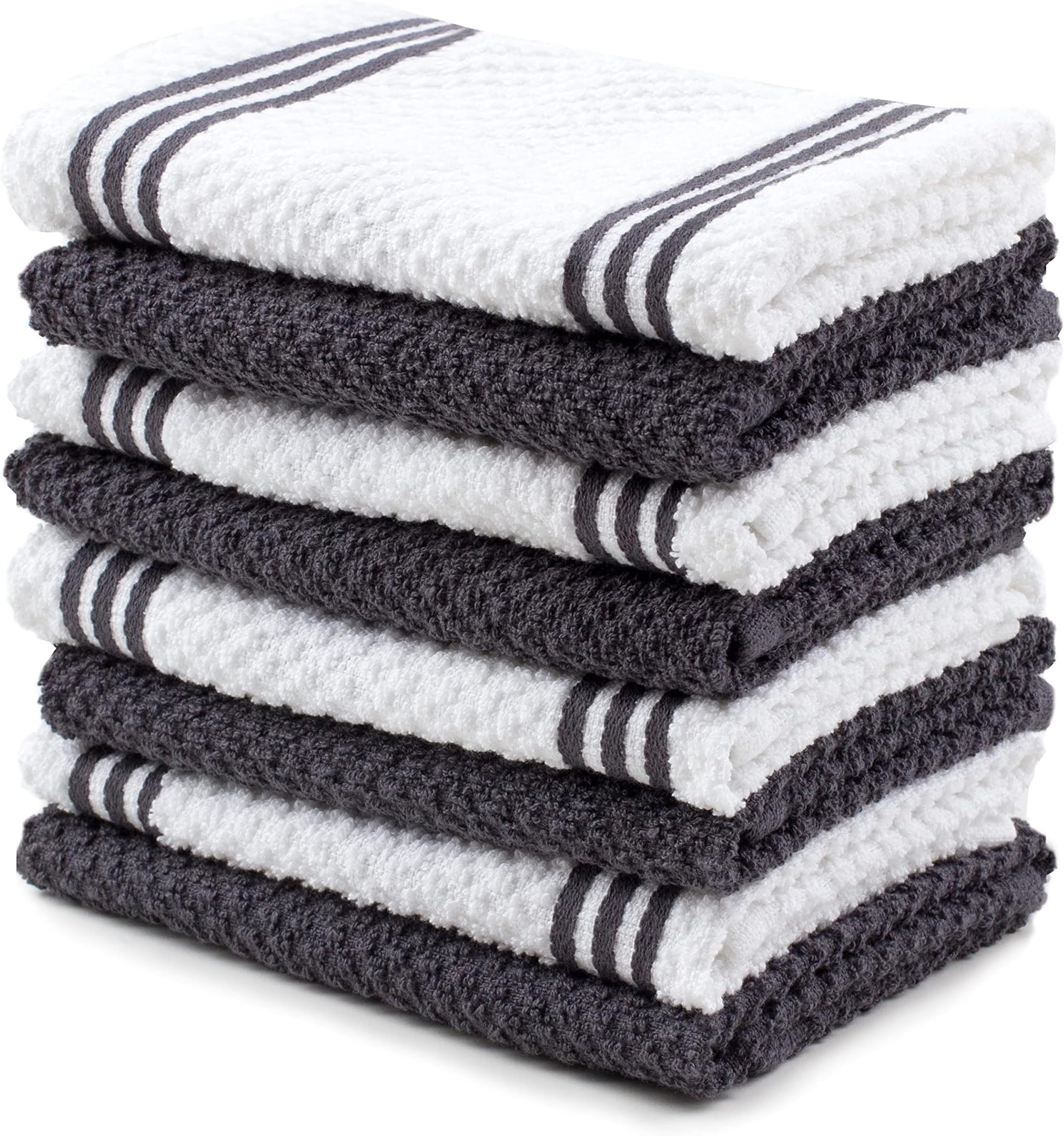Sticky Toffee Cotton Terry Kitchen Dishcloth, Gray, 8 Pack, 12 in x 12 in