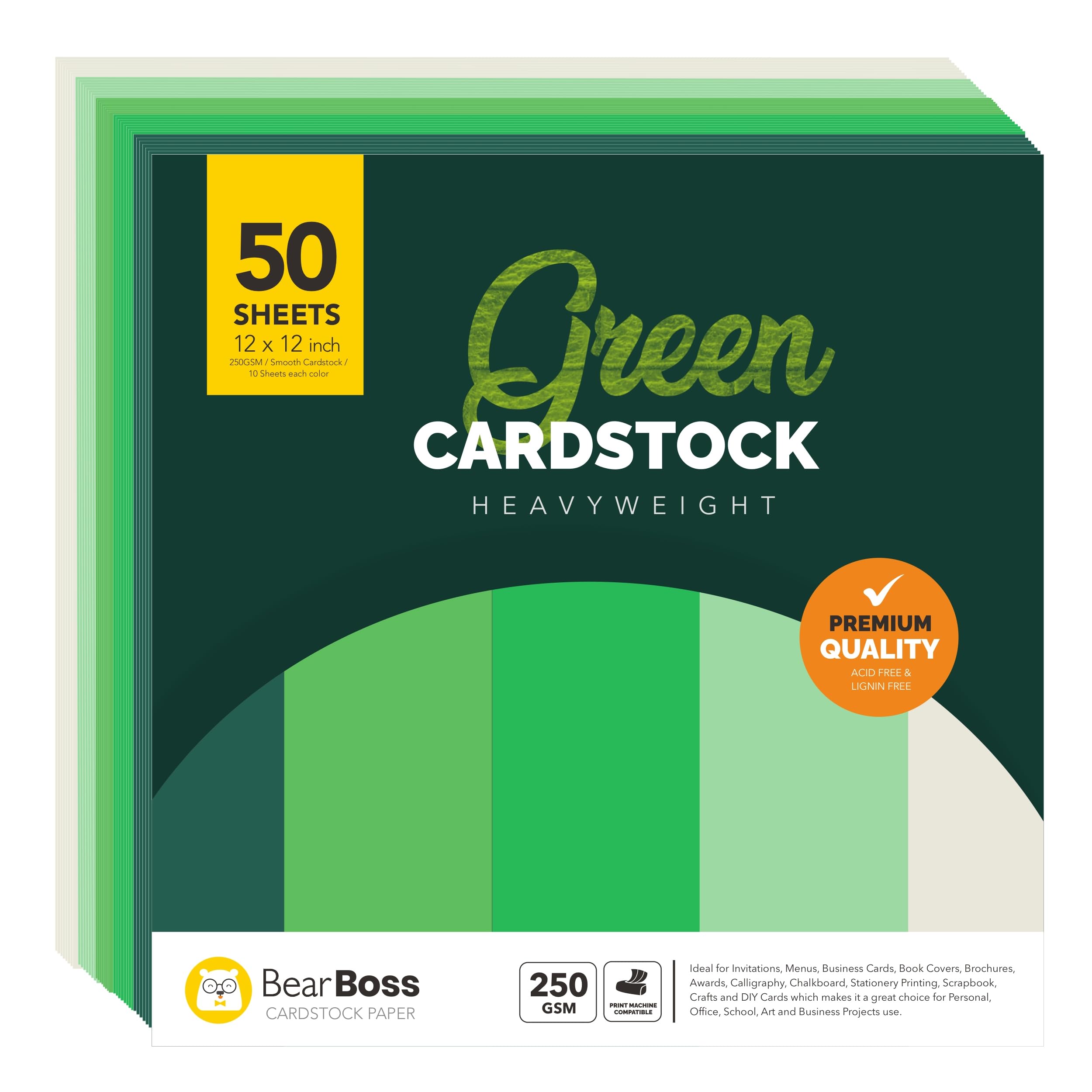 Green Colored Cardstock Thick Paper 50 Sheets, 12” x 12” Heavyweight 92lb Cover Card Stock for Crafts and DIY Cards Making