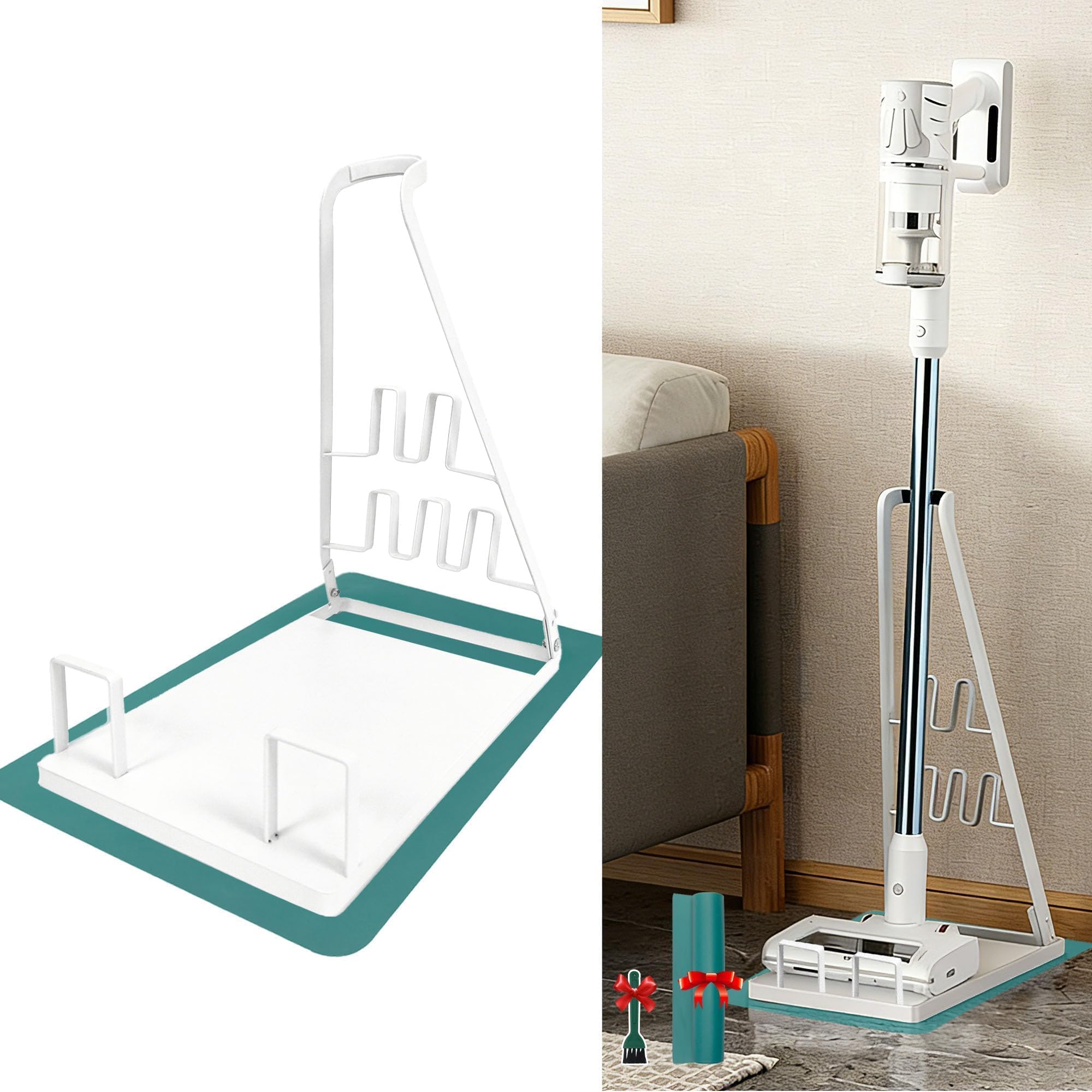 EZ SPARES Installation-free Vacuum Stand, Holder for Stick Vacuums, White
