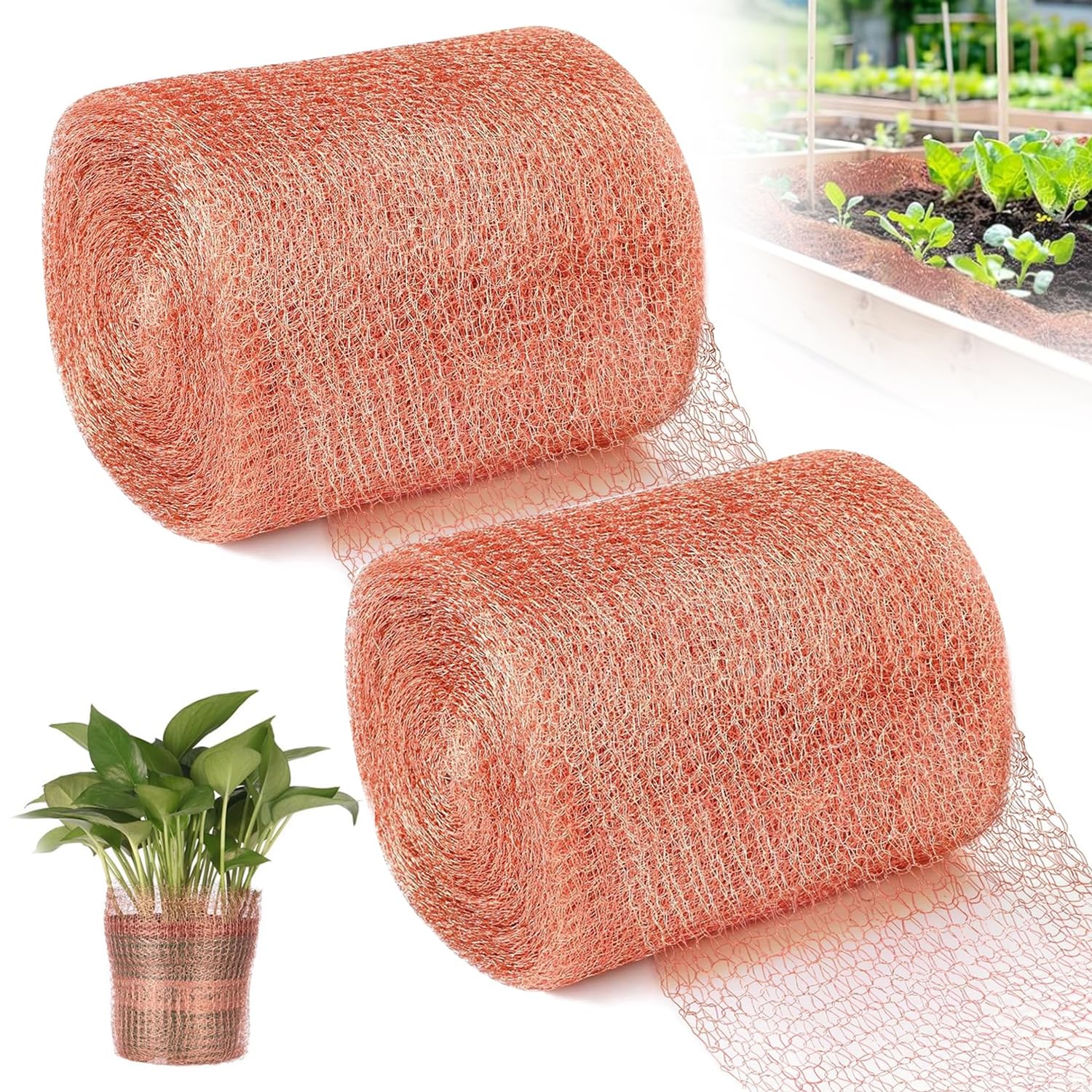 2 pièces Maille de Cuivre, 12M Double Maille de Cuivre, Maille de cuivre découpable, Rouleau de Maille de cuivre, Grillage Anti Rongeur Limaces et Escargots, Protection de Semis Plante Jardin
