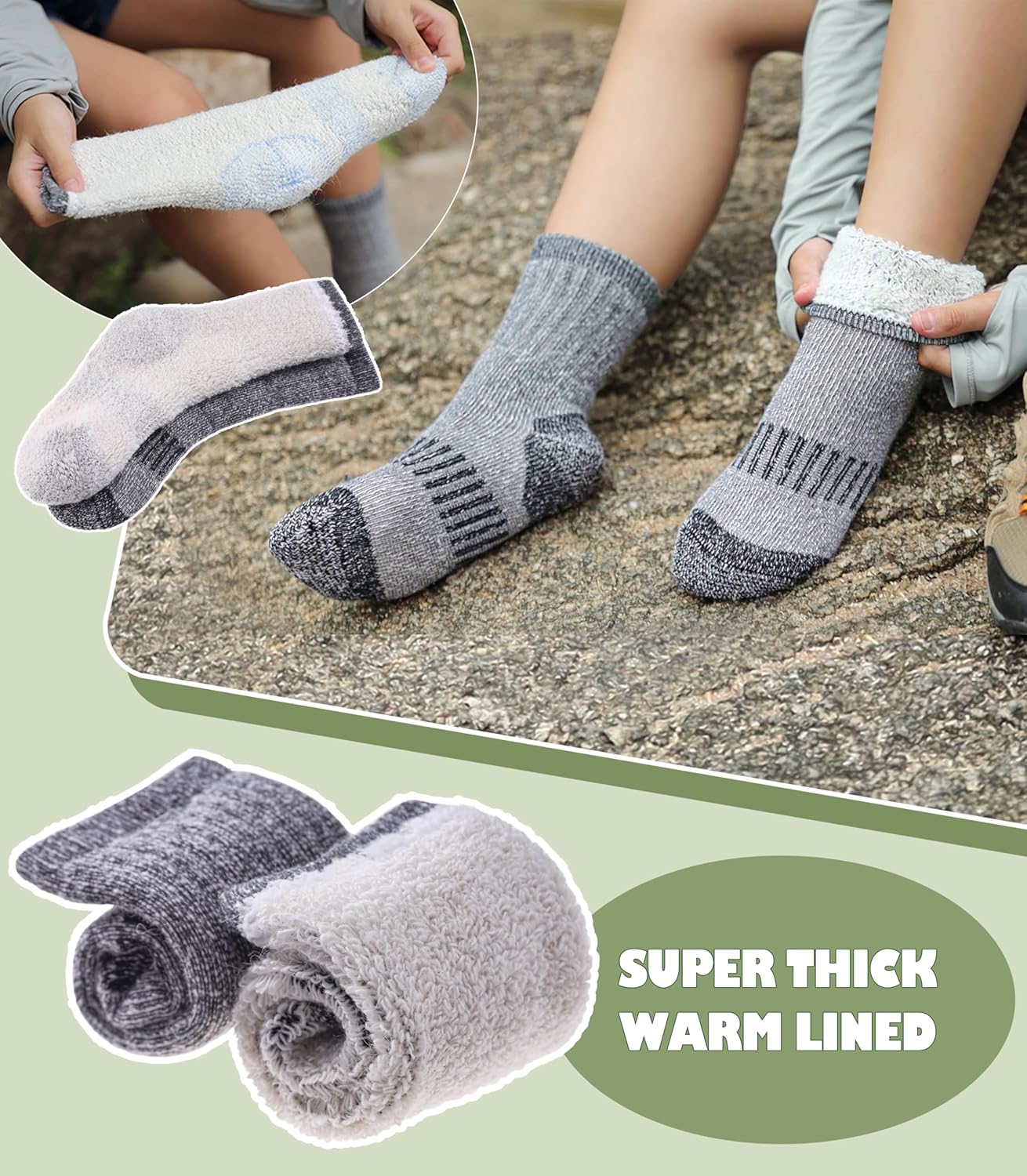 LANLEO Kids Merino Wool Hiking Socks Boys Girls Winter Thermal Warm Thick Cozy Cushion Boot Crew Socks - Image 3