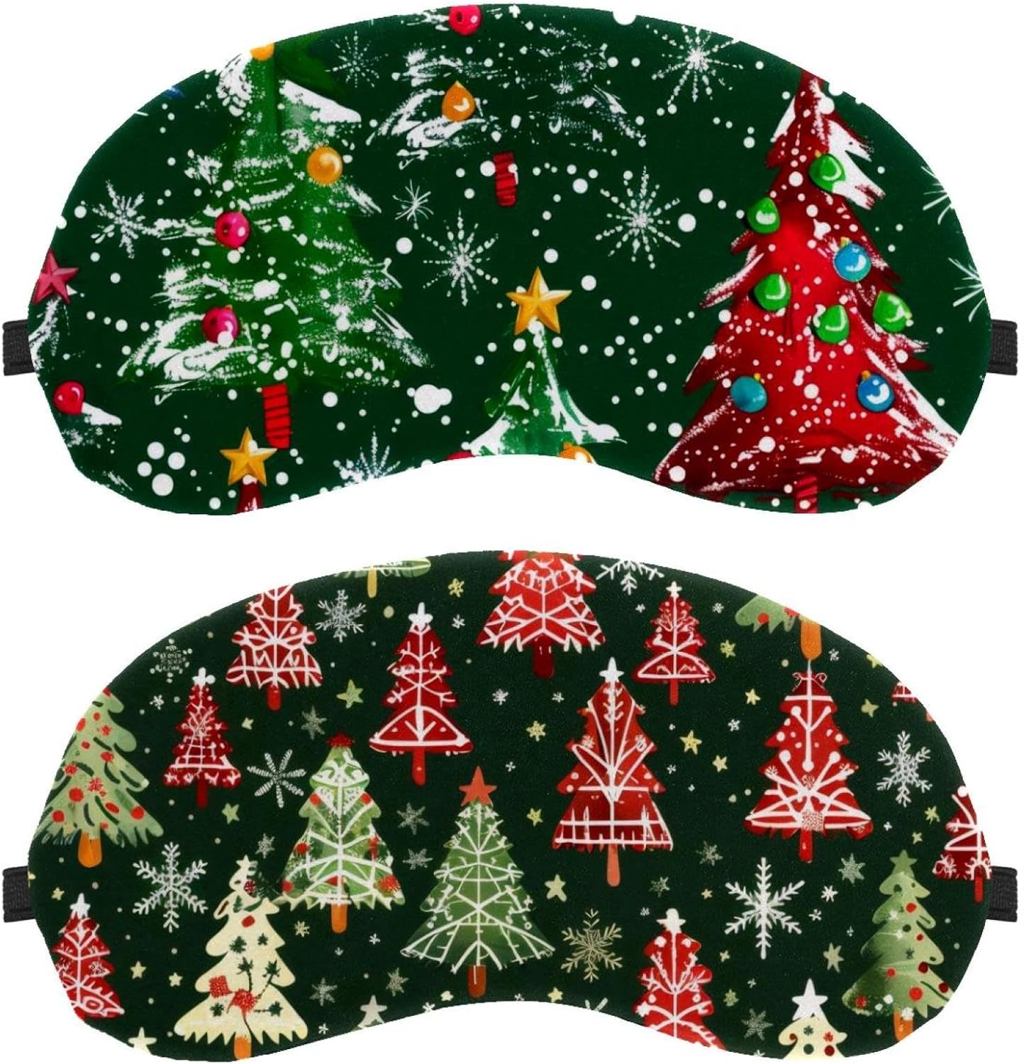 Confezione da 2 maschere per gli occhi con albero di Natale e fiocco di neve, sfondo verde, per dormire, per dormire, per viaggi, pisolini, aereo, blocco della luce