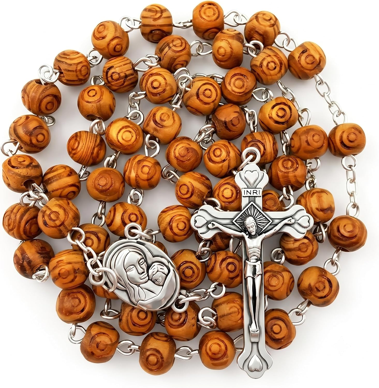 TALISMAN4U Catholic Olive Wood Beads Rosary Necklace with Jerusalem Soil | Crucifix Cross, Authentic Holy Land, Includes Gift Box, Unisex for Men & Women